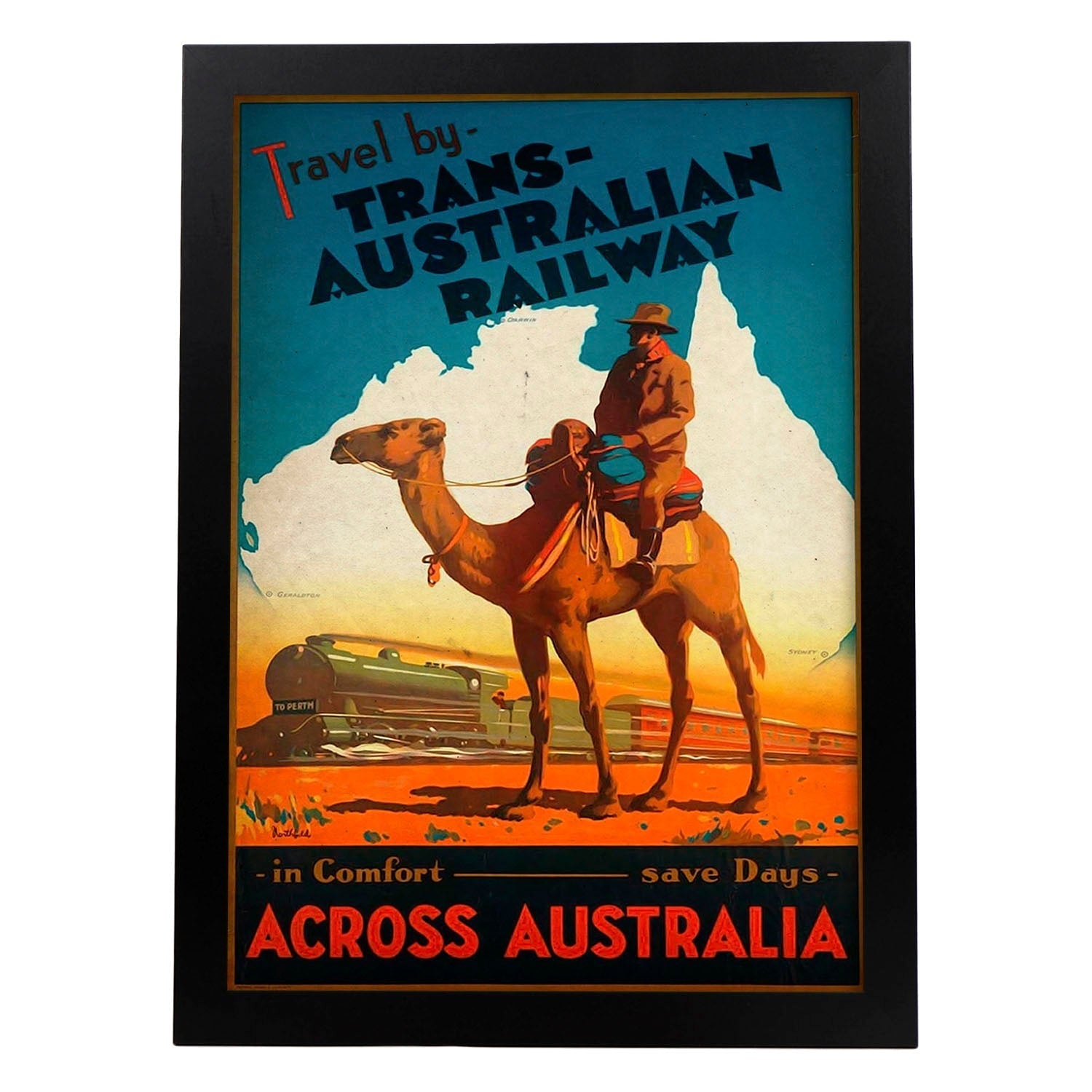 Poster vintage de Ferrocarril Australiano. con imágenes vintage y de publicidad antigua.-Artwork-Nacnic-A3-Marco Negro-Nacnic Estudio SL