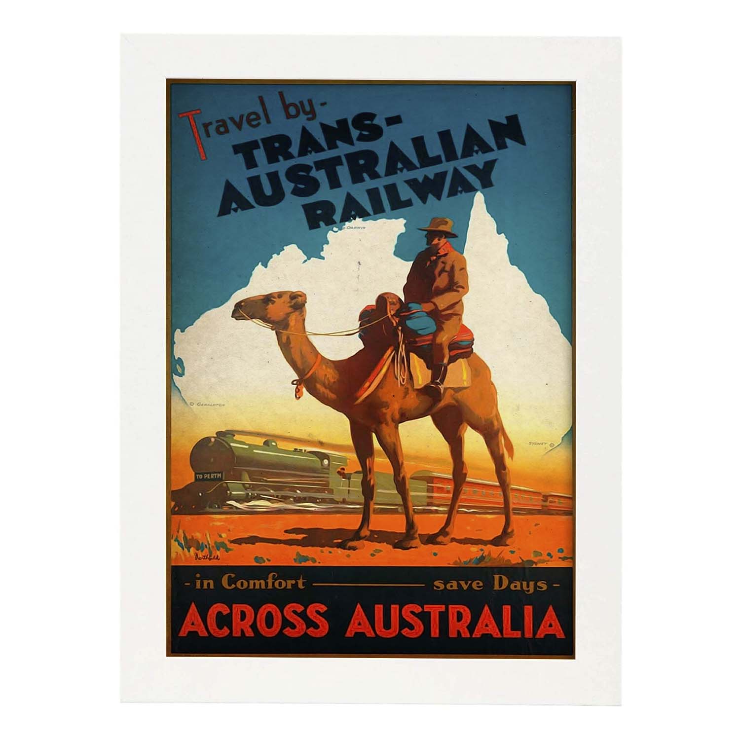 Poster vintage de Ferrocarril Australiano. con imágenes vintage y de publicidad antigua.-Artwork-Nacnic-A4-Marco Blanco-Nacnic Estudio SL