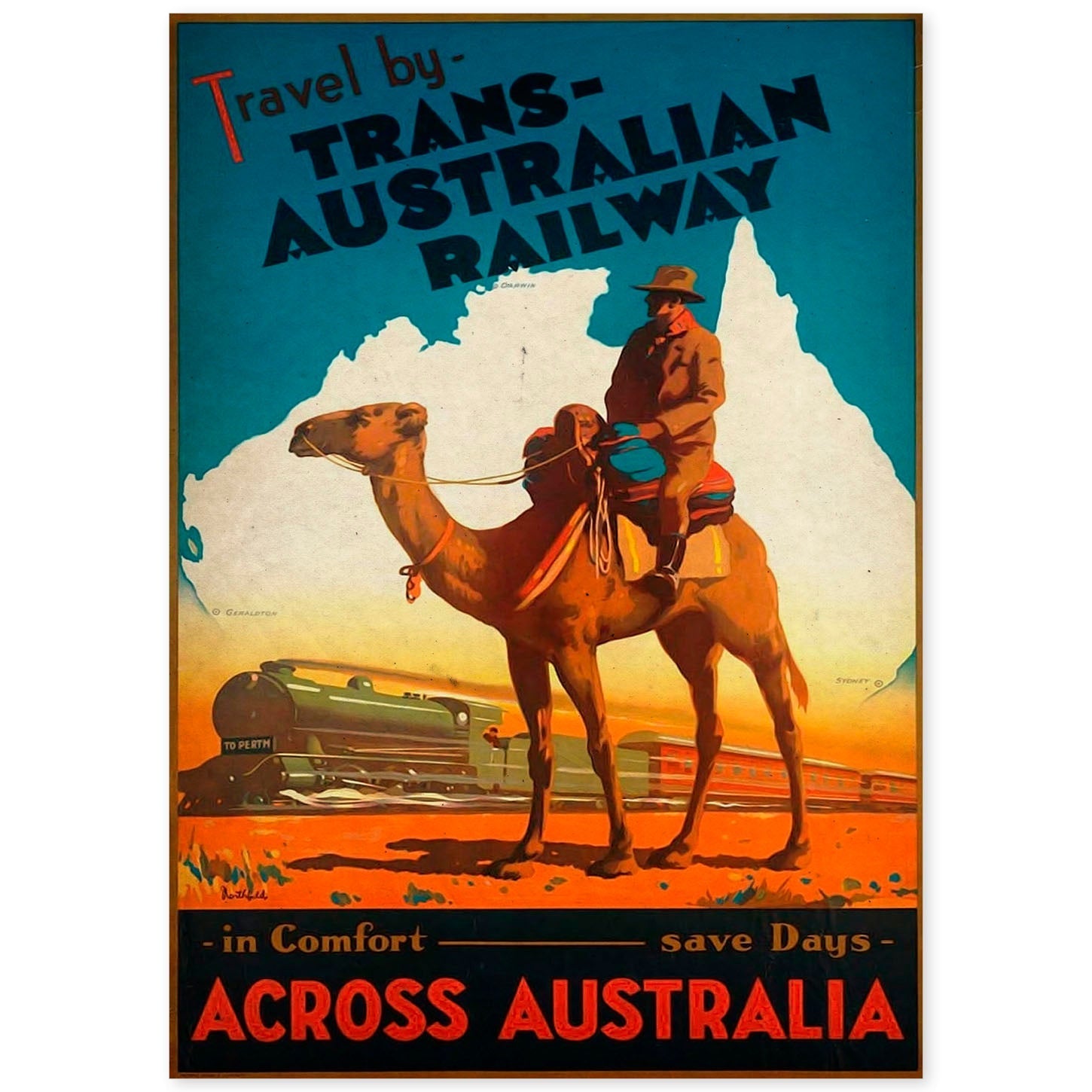 Poster vintage de Ferrocarril Australiano. con imágenes vintage y de publicidad antigua.-Artwork-Nacnic-A4-Sin marco-Nacnic Estudio SL