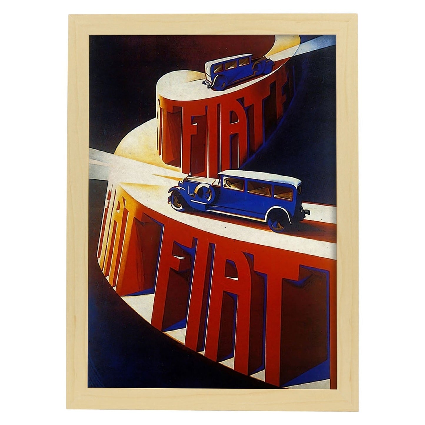 Poster vintage de Fiat. con imágenes vintage y de publicidad antigua.-Artwork-Nacnic-A3-Marco Madera clara-Nacnic Estudio SL
