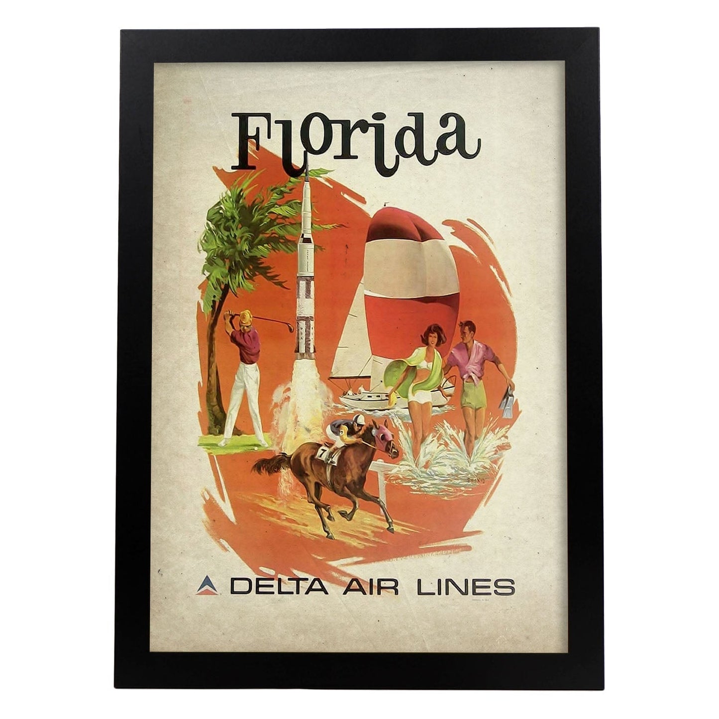 Poster vintage de Florida Air Lines. con imágenes vintage y de publicidad antigua.-Artwork-Nacnic-A3-Marco Negro-Nacnic Estudio SL