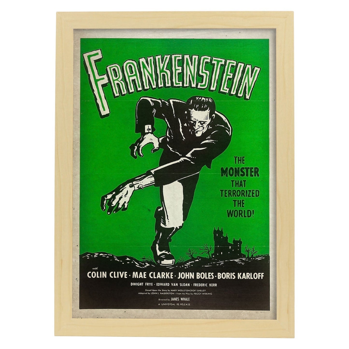 Poster vintage de Frankenstein. con imágenes vintage y de publicidad antigua.-Artwork-Nacnic-A3-Marco Madera clara-Nacnic Estudio SL