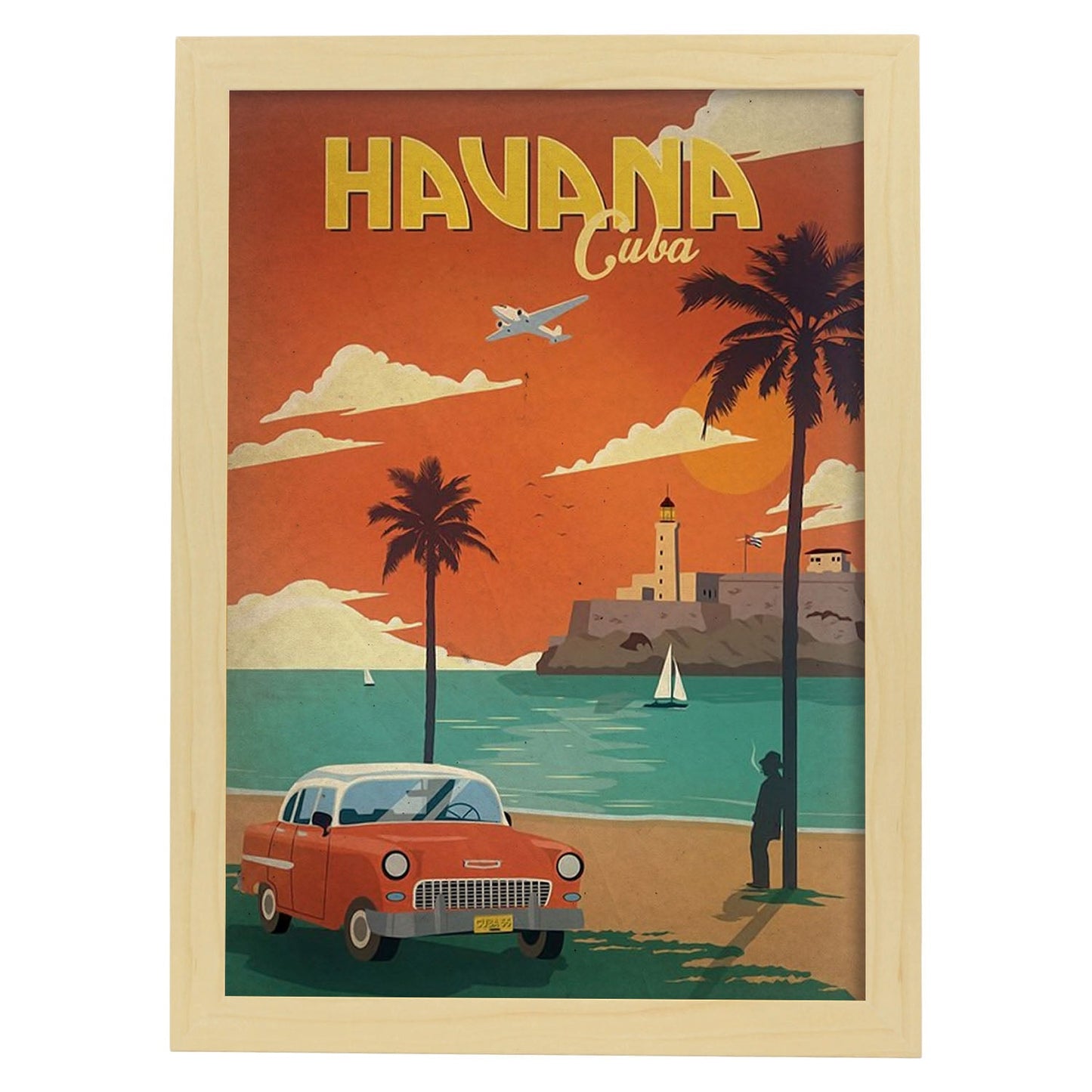 Poster vintage de Havana - Cuba. con imágenes vintage y de publicidad antigua.-Artwork-Nacnic-A3-Marco Madera clara-Nacnic Estudio SL
