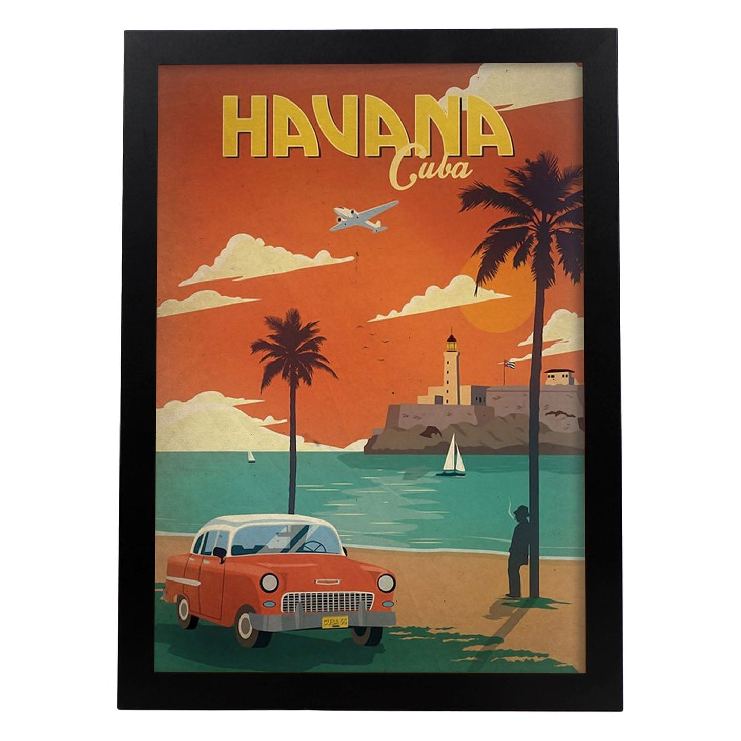 Poster vintage de Havana - Cuba. con imágenes vintage y de publicidad antigua.-Artwork-Nacnic-A3-Marco Negro-Nacnic Estudio SL