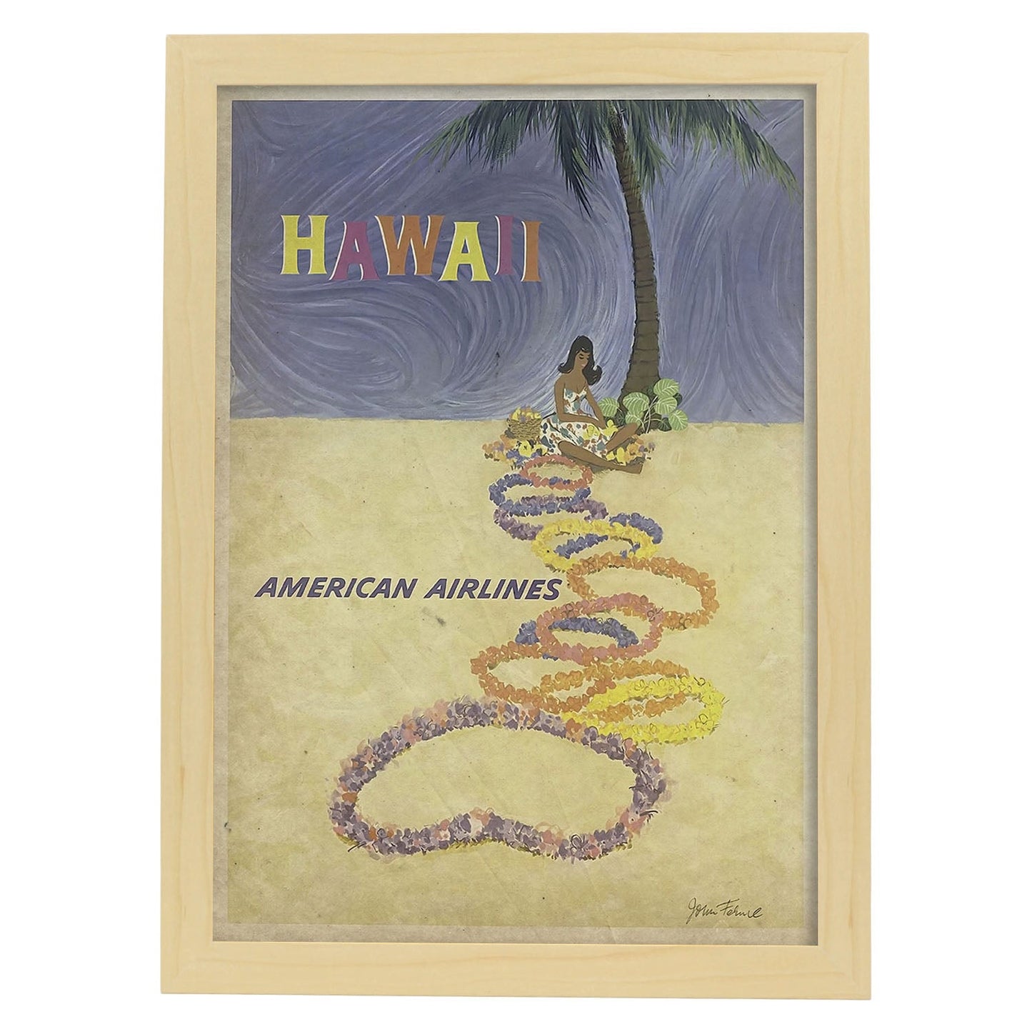 Poster vintage de Hawaii. con imágenes vintage y de publicidad antigua.-Artwork-Nacnic-A3-Marco Madera clara-Nacnic Estudio SL