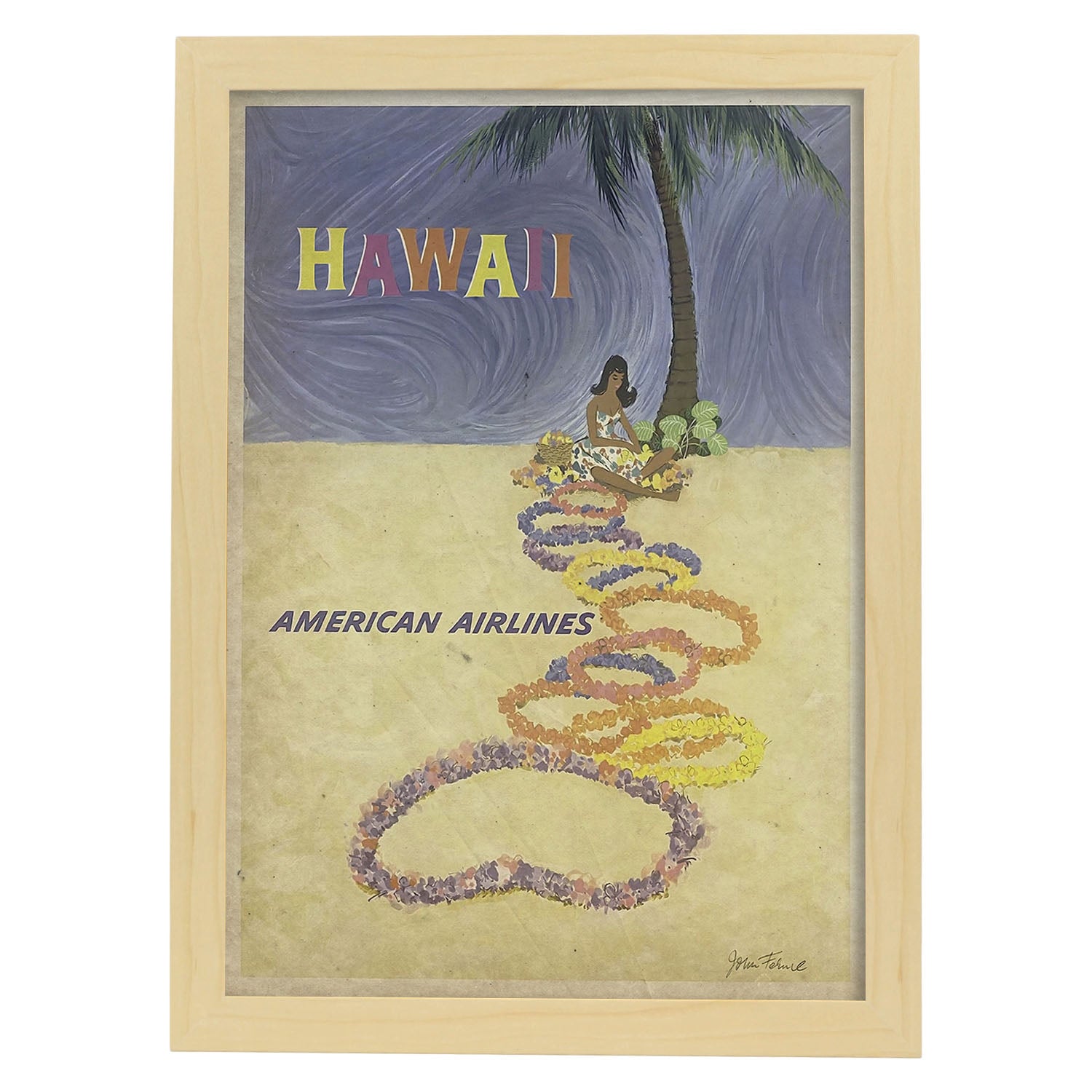 Poster vintage de Hawaii. con imágenes vintage y de publicidad antigua.-Artwork-Nacnic-A4-Marco Madera clara-Nacnic Estudio SL