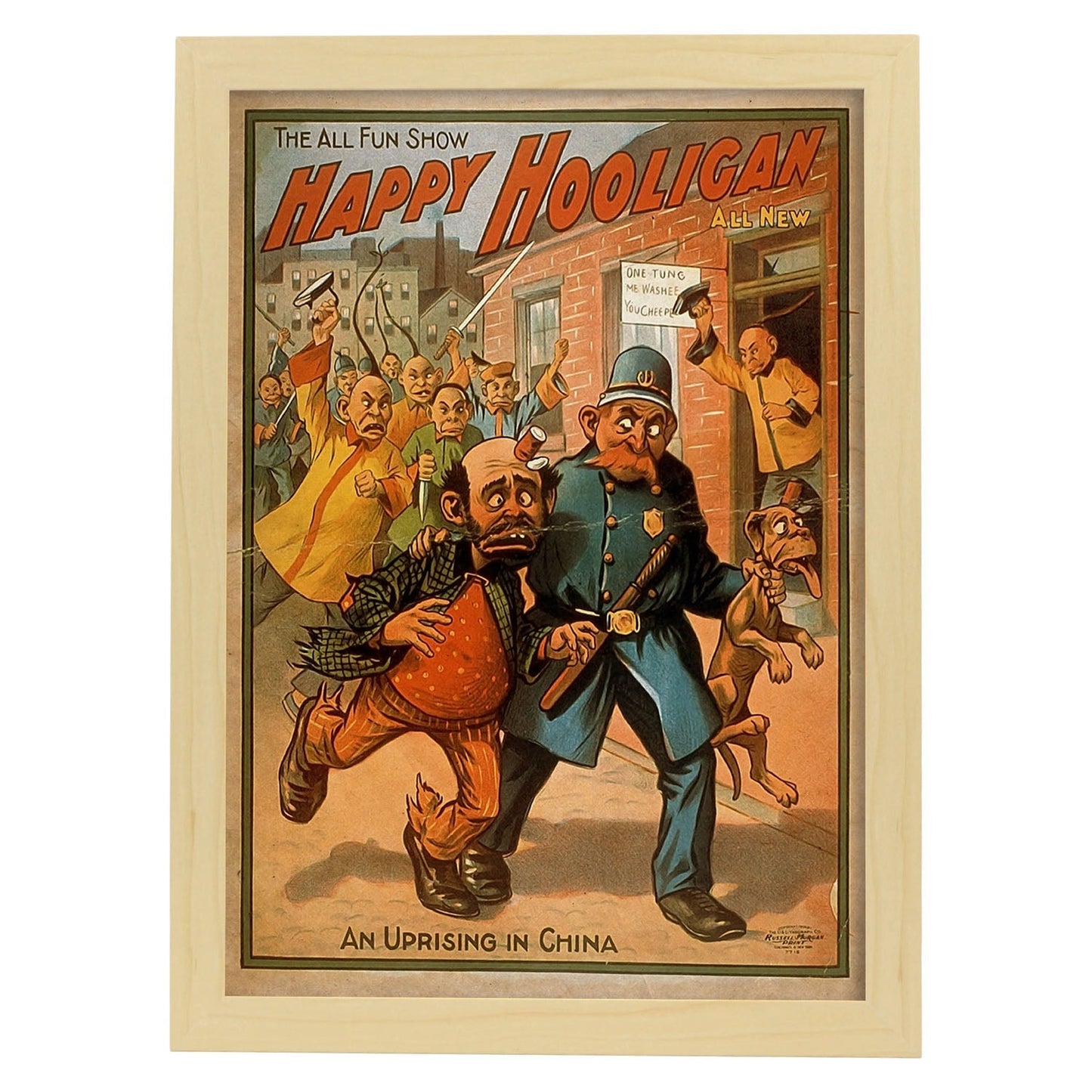 Poster vintage de Hooligans. con imágenes vintage y de publicidad antigua.-Artwork-Nacnic-A3-Marco Madera clara-Nacnic Estudio SL