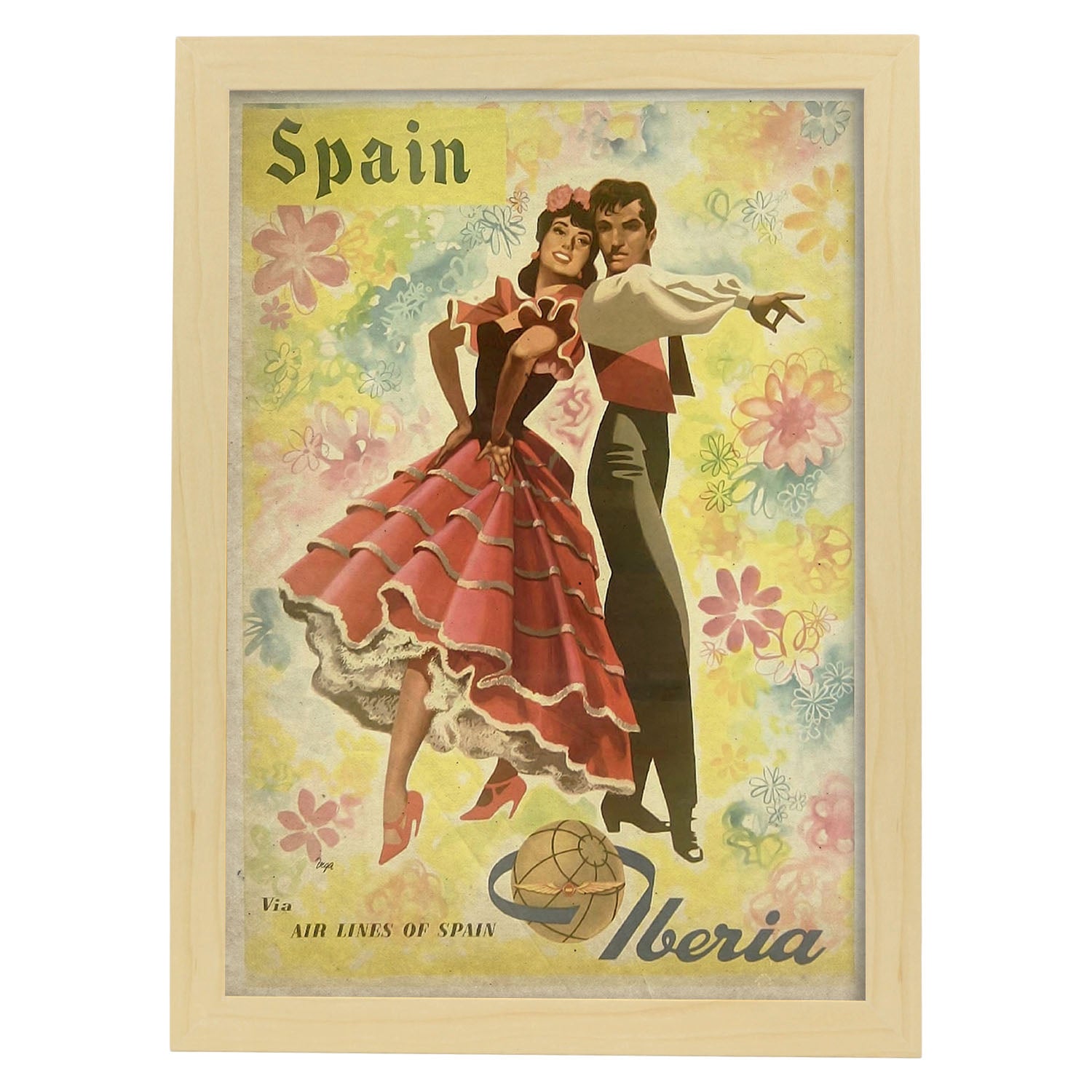 Poster vintage de Iberia. con imágenes vintage y de publicidad antigua.-Artwork-Nacnic-A3-Marco Madera clara-Nacnic Estudio SL