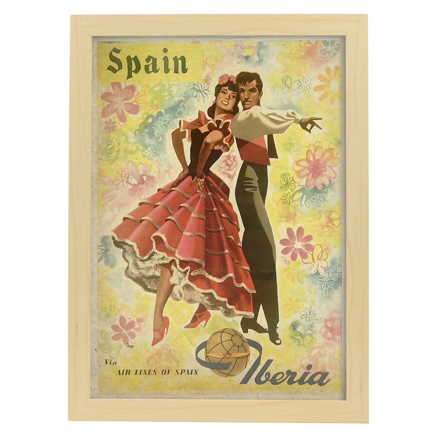 Poster vintage de Iberia. con imágenes vintage y de publicidad antigua.-Artwork-Nacnic-A3-Marco Madera clara-Nacnic Estudio SL