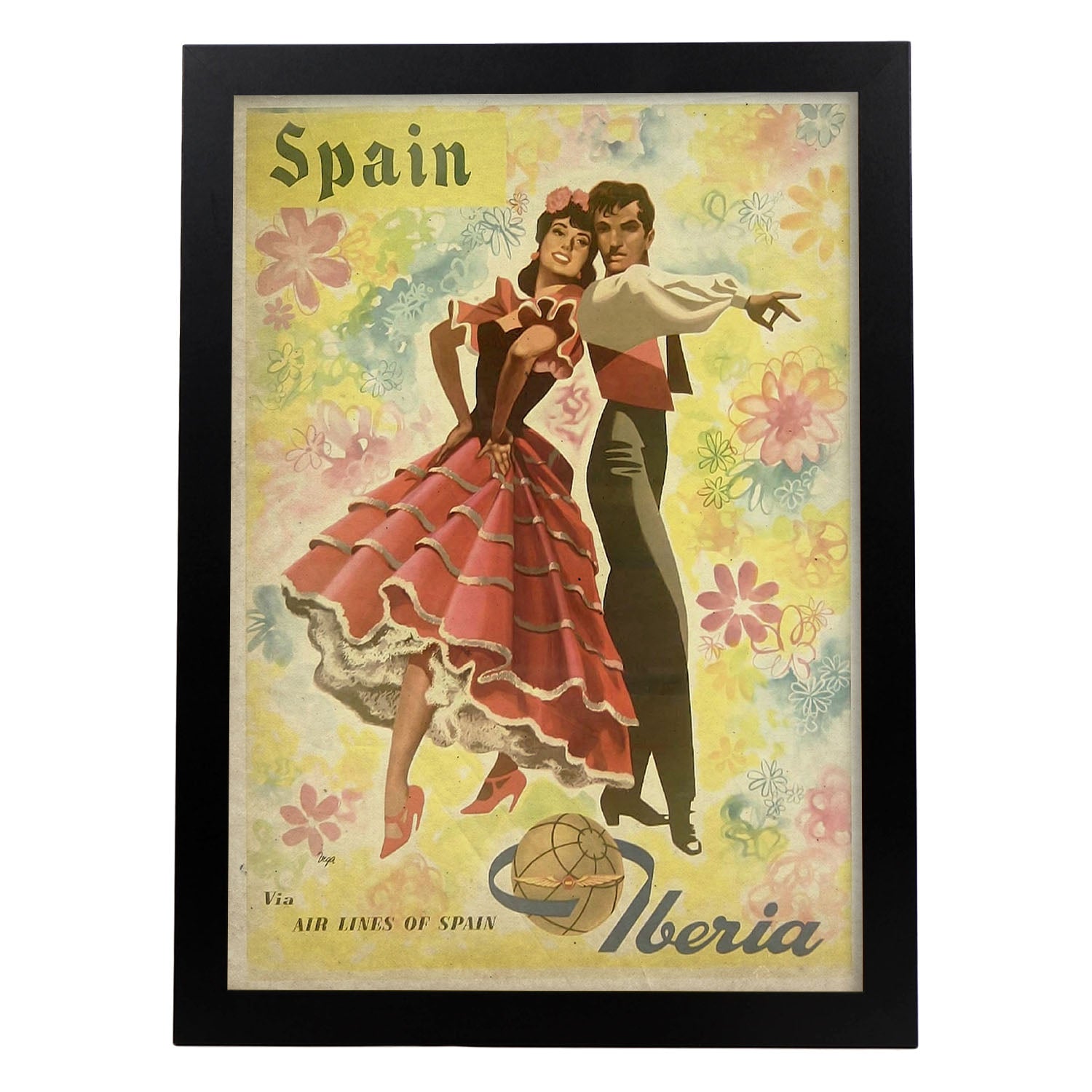 Poster vintage de Iberia. con imágenes vintage y de publicidad antigua.-Artwork-Nacnic-A4-Marco Negro-Nacnic Estudio SL