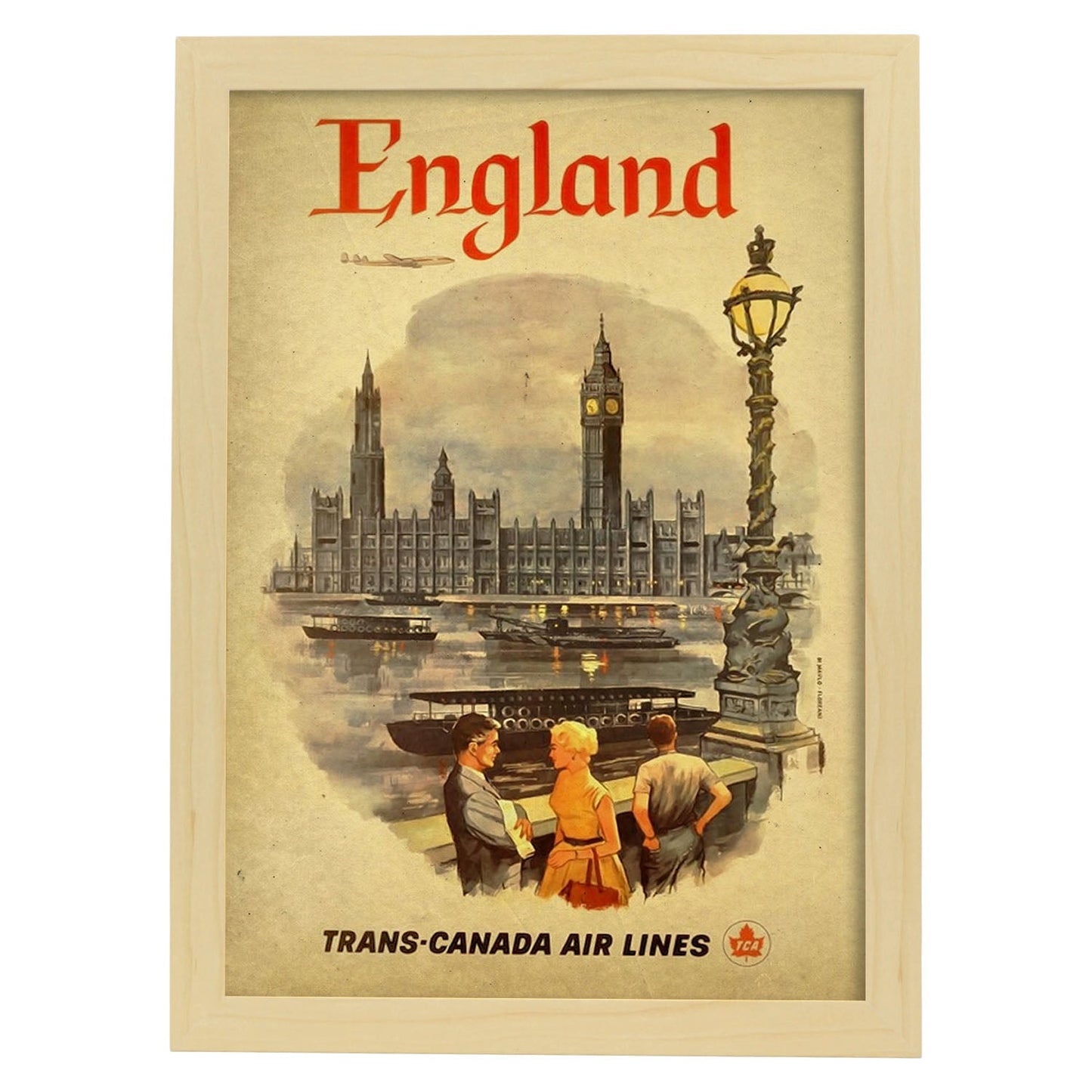 Poster vintage de Inglaterra. con imágenes vintage y de publicidad antigua.-Artwork-Nacnic-A3-Marco Madera clara-Nacnic Estudio SL