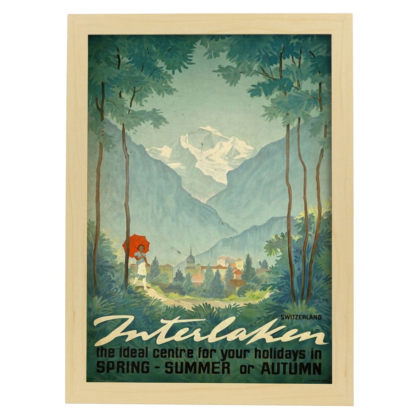 Poster vintage de Interlaken Suiza. con imágenes vintage y de publicidad antigua.-Artwork-Nacnic-A3-Marco Madera clara-Nacnic Estudio SL