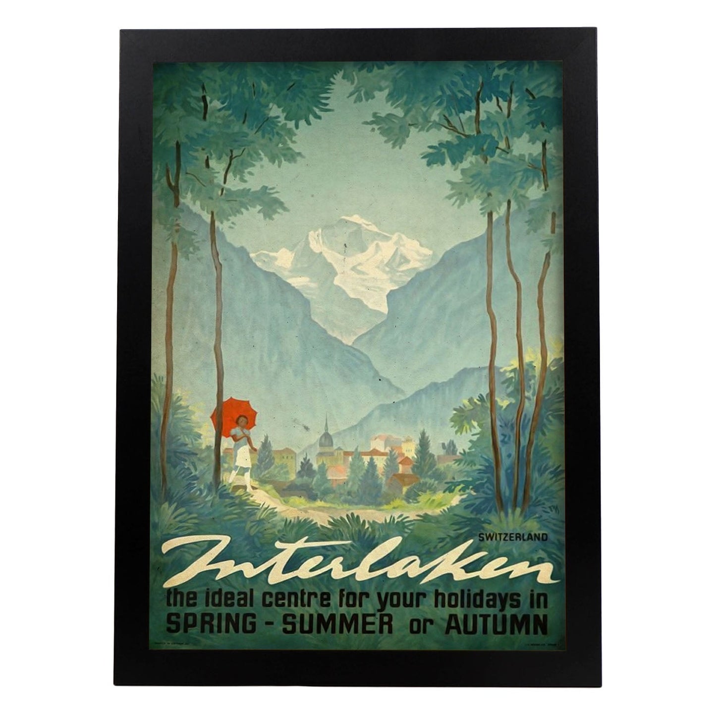 Poster vintage de Interlaken Suiza. con imágenes vintage y de publicidad antigua.-Artwork-Nacnic-A3-Marco Negro-Nacnic Estudio SL