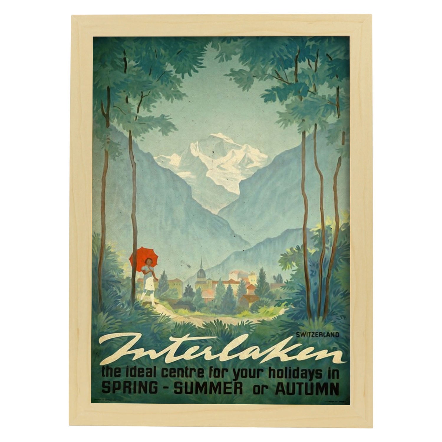 Poster vintage de Interlaken Suiza. con imágenes vintage y de publicidad antigua.-Artwork-Nacnic-A4-Marco Madera clara-Nacnic Estudio SL