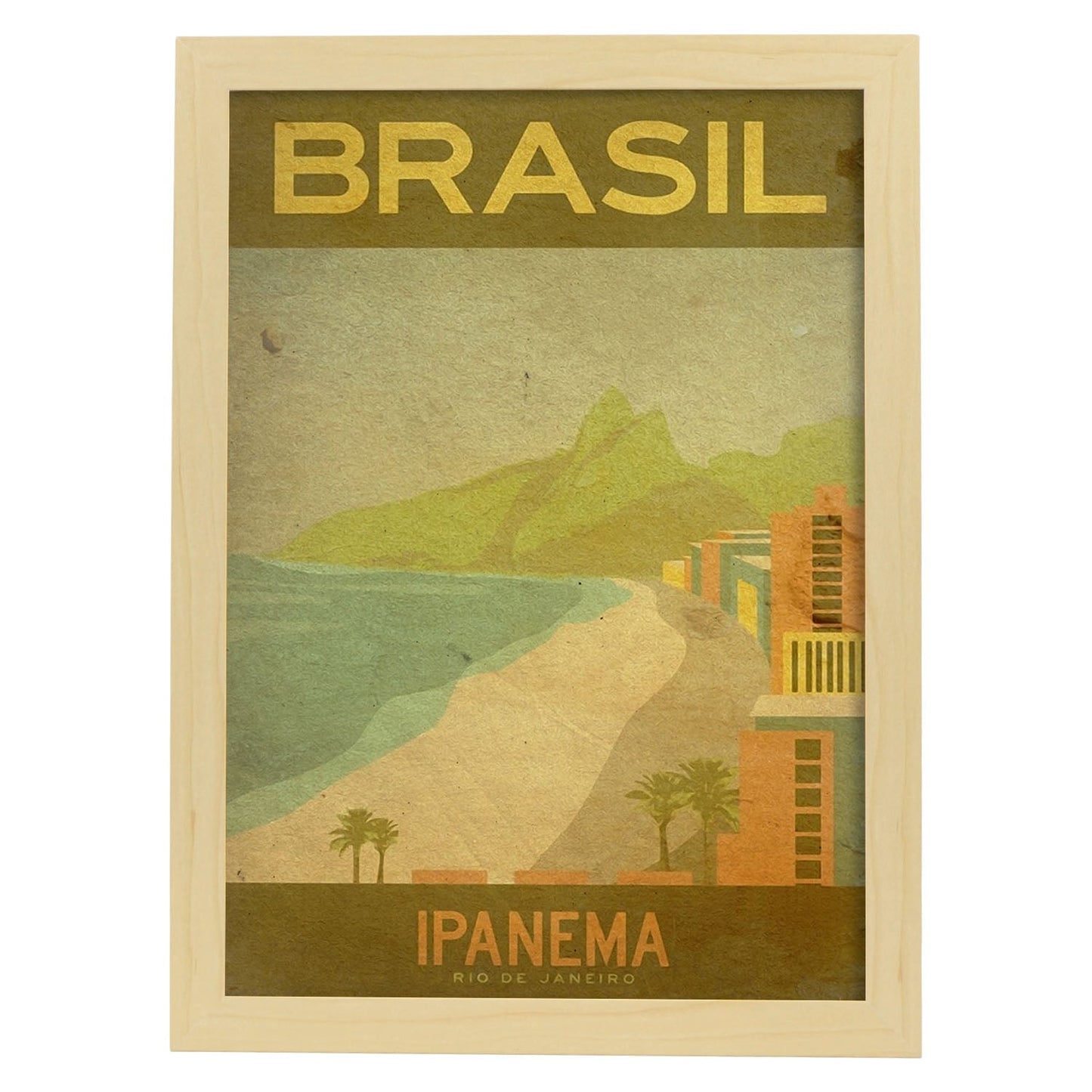 Poster vintage de Ipanema. con imágenes vintage y de publicidad antigua.-Artwork-Nacnic-A3-Marco Madera clara-Nacnic Estudio SL