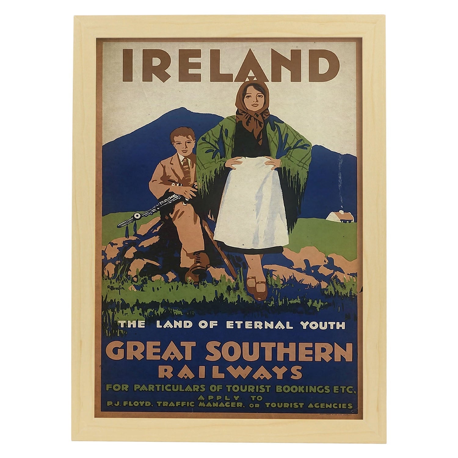 Poster vintage de Irlanda. con imágenes vintage y de publicidad antigua.-Artwork-Nacnic-A4-Marco Madera clara-Nacnic Estudio SL