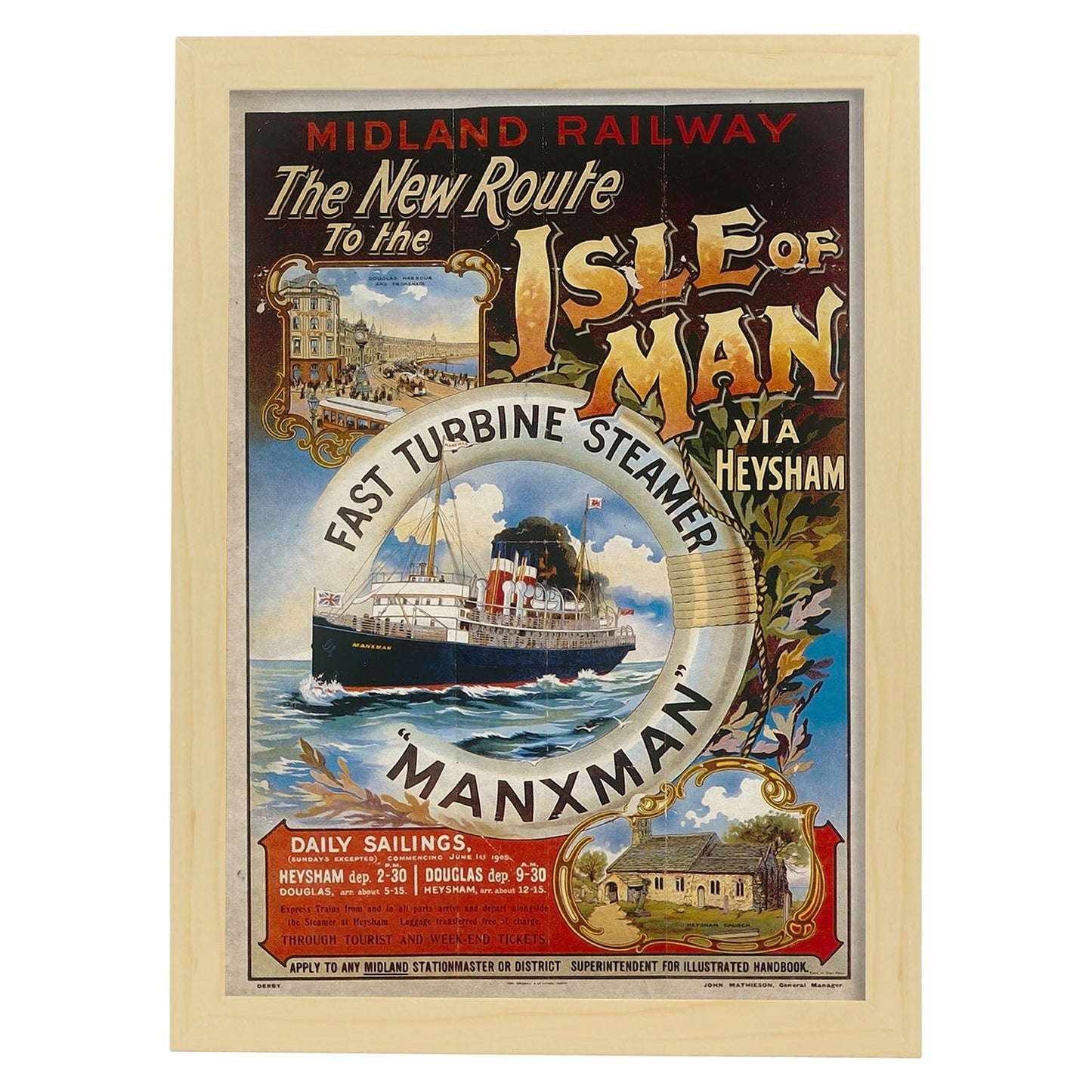 Poster vintage de Isla de Man. con imágenes vintage y de publicidad antigua.-Artwork-Nacnic-A3-Marco Madera clara-Nacnic Estudio SL