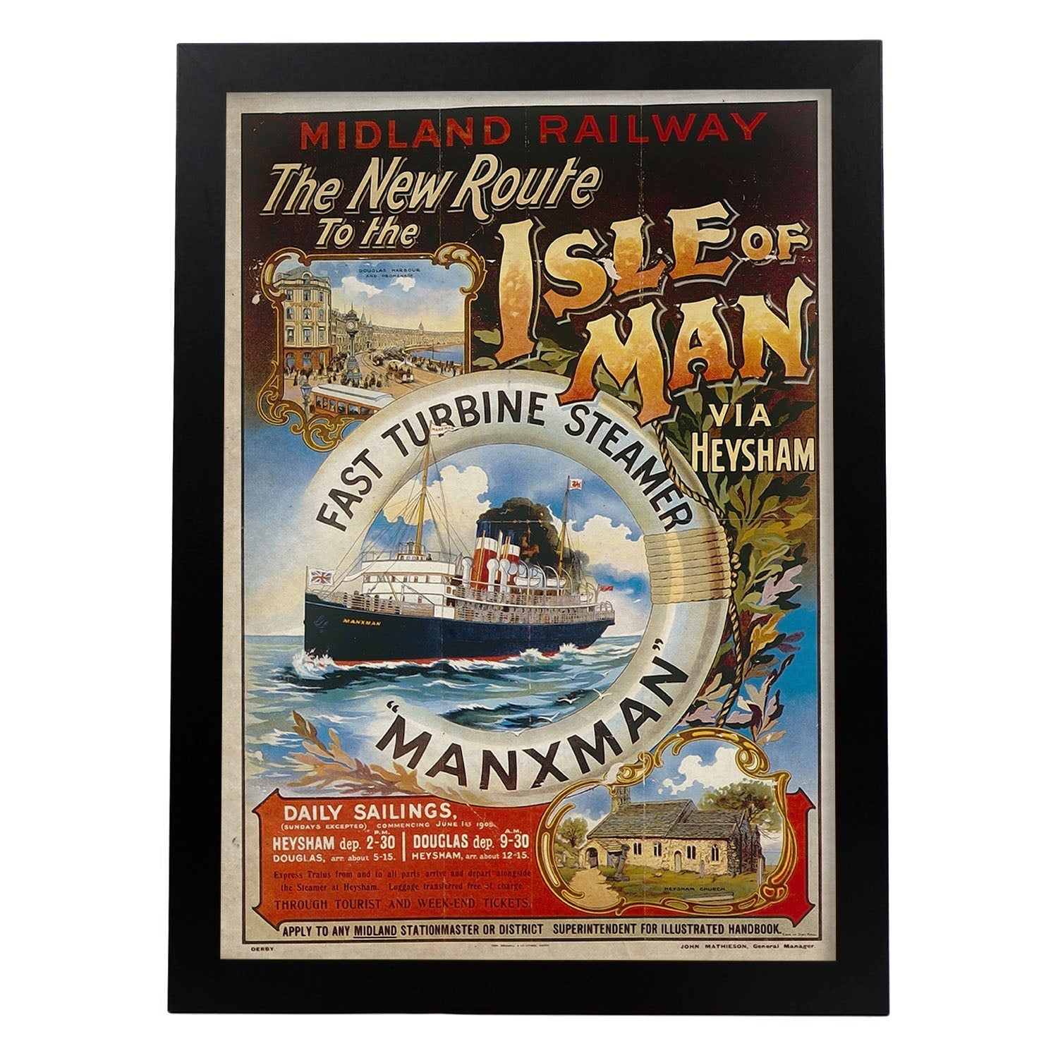 Poster vintage de Isla de Man. con imágenes vintage y de publicidad antigua.-Artwork-Nacnic-A3-Marco Negro-Nacnic Estudio SL