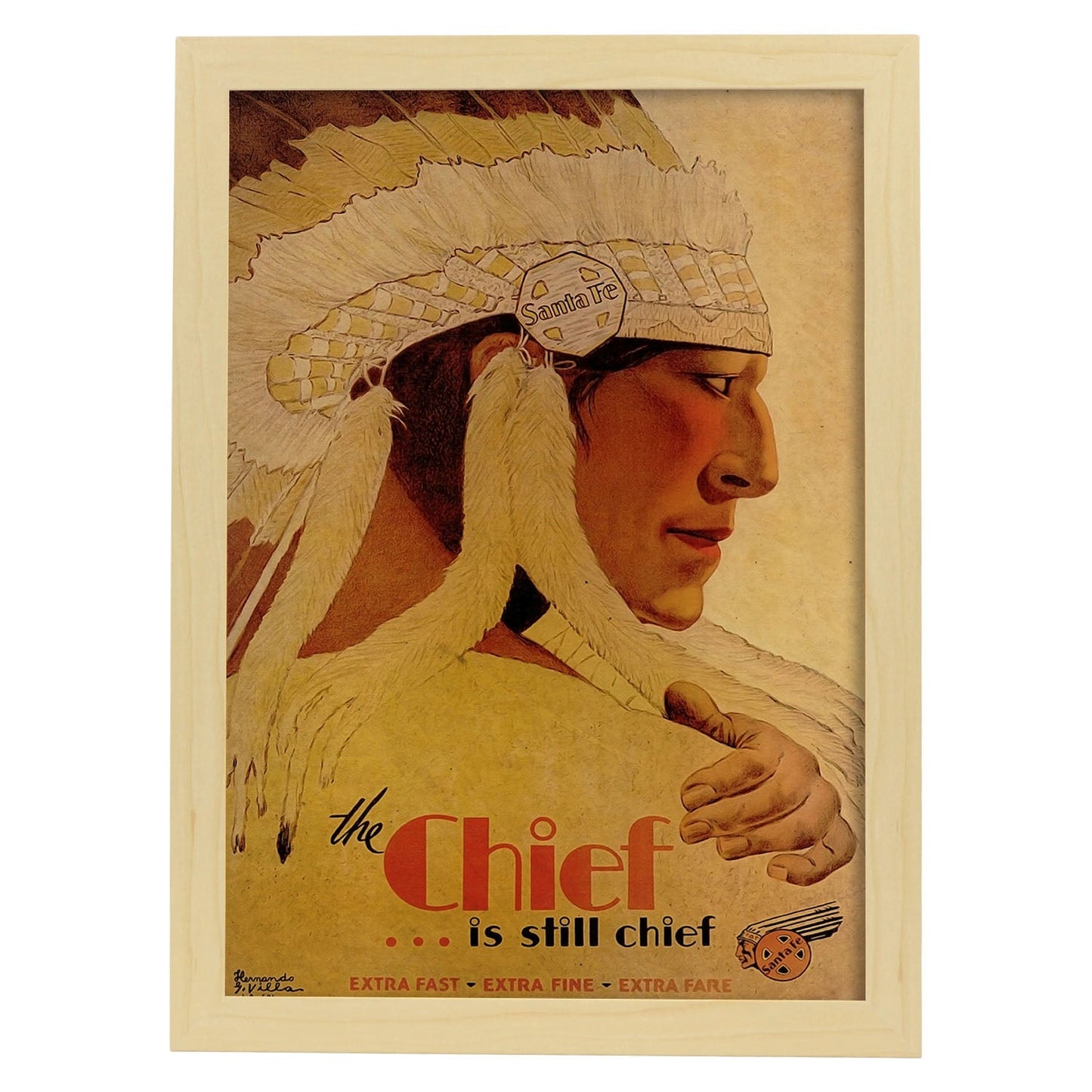 Poster vintage de Jefe Nativo. con imágenes vintage y de publicidad antigua.-Artwork-Nacnic-A3-Marco Madera clara-Nacnic Estudio SL