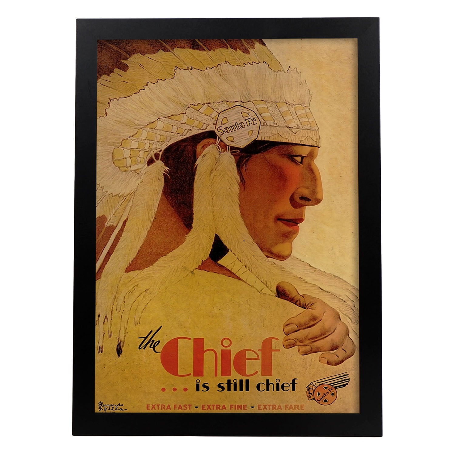 Poster vintage de Jefe Nativo. con imágenes vintage y de publicidad antigua.-Artwork-Nacnic-A3-Marco Negro-Nacnic Estudio SL