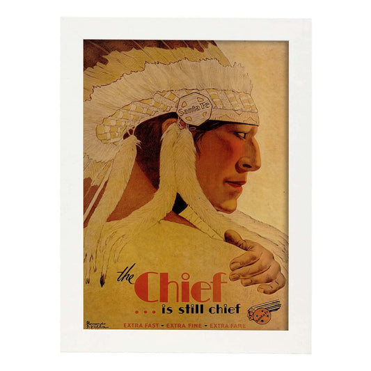 Poster vintage de Jefe Nativo. con imágenes vintage y de publicidad antigua.-Artwork-Nacnic-A4-Marco Blanco-Nacnic Estudio SL