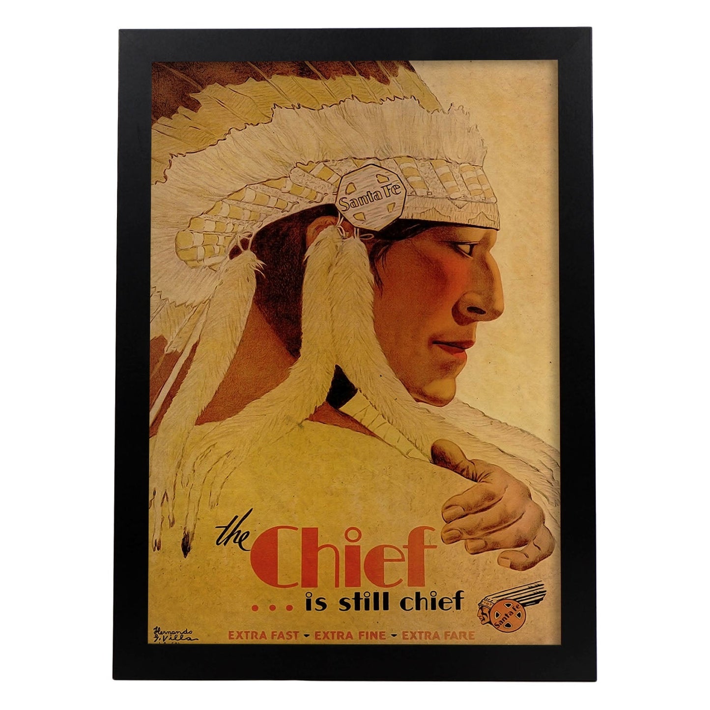 Poster vintage de Jefe Nativo. con imágenes vintage y de publicidad antigua.-Artwork-Nacnic-A4-Marco Negro-Nacnic Estudio SL