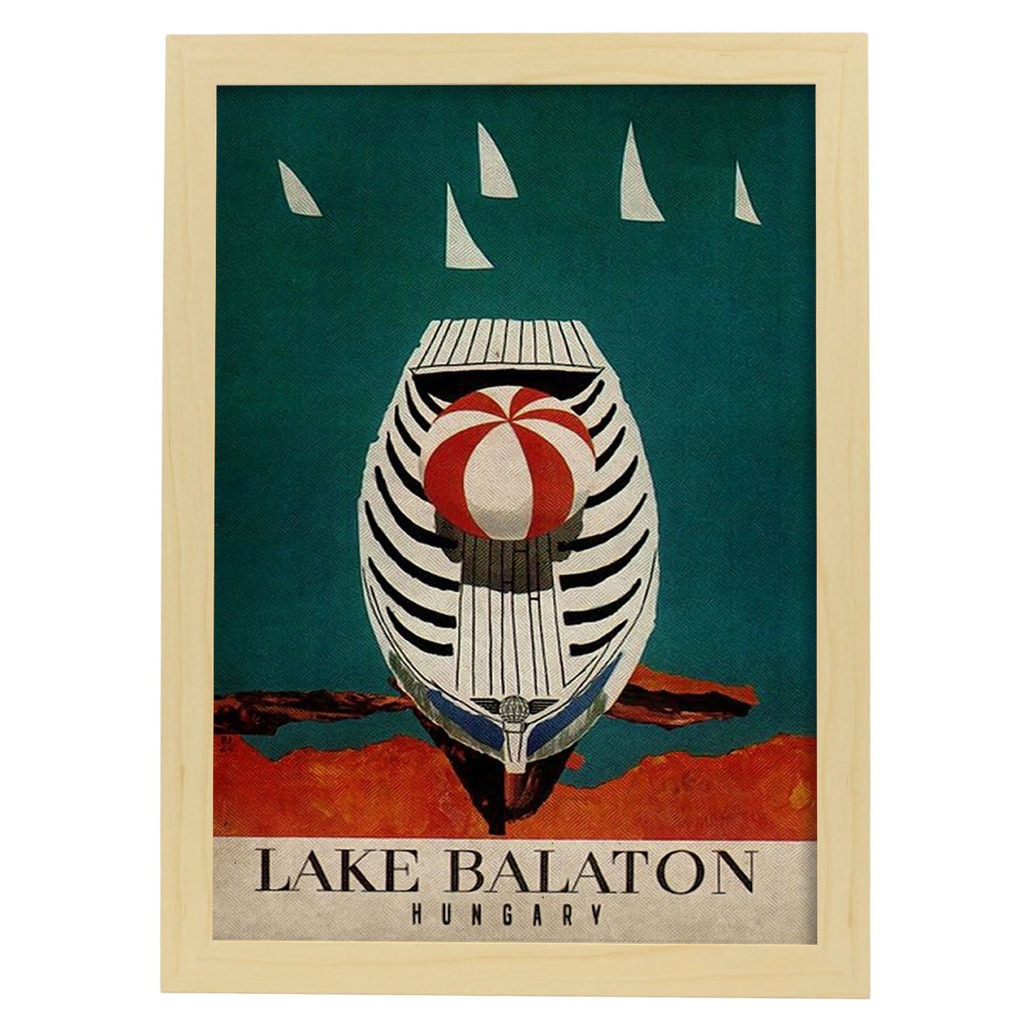 Poster vintage de Lago Balaton. con imágenes vintage y de publicidad antigua.-Artwork-Nacnic-A3-Marco Madera clara-Nacnic Estudio SL