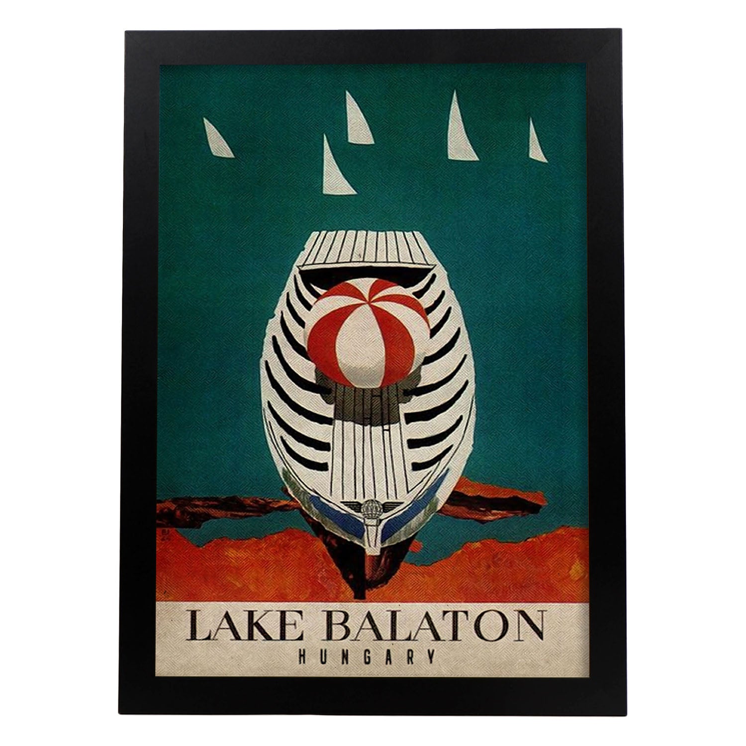 Poster vintage de Lago Balaton. con imágenes vintage y de publicidad antigua.-Artwork-Nacnic-A3-Marco Negro-Nacnic Estudio SL