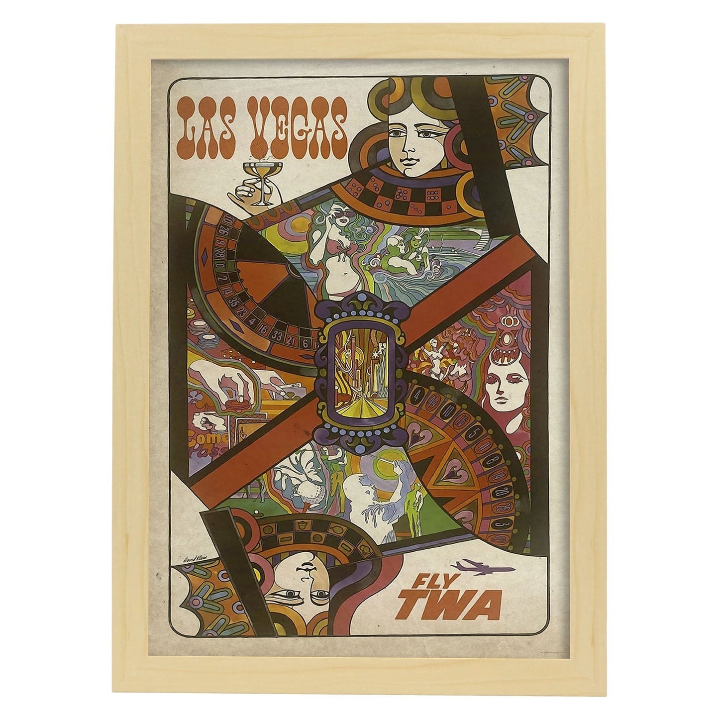 Poster vintage de Las Vegas. con imágenes vintage y de publicidad antigua.-Artwork-Nacnic-A3-Marco Madera clara-Nacnic Estudio SL