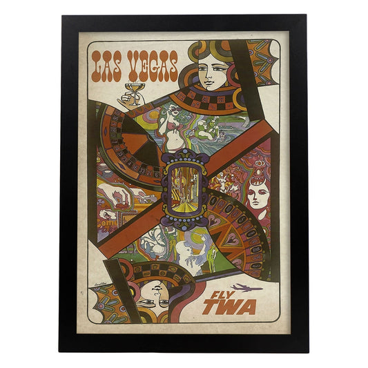Poster vintage de Las Vegas. con imágenes vintage y de publicidad antigua.-Artwork-Nacnic-A4-Marco Negro-Nacnic Estudio SL