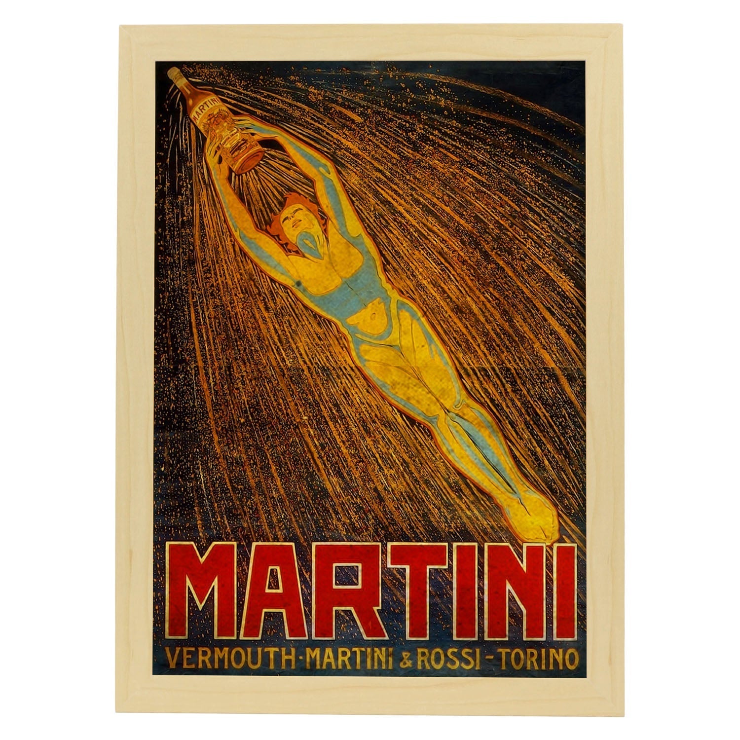 Poster vintage de Martini. con imágenes vintage y de publicidad antigua.-Artwork-Nacnic-A3-Marco Madera clara-Nacnic Estudio SL