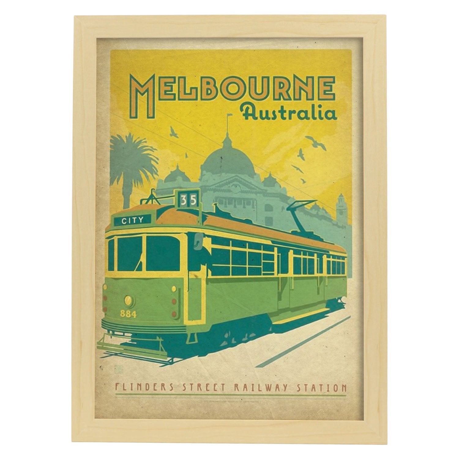 Poster vintage de Melbourne. con imágenes vintage y de publicidad antigua.-Artwork-Nacnic-A3-Marco Madera clara-Nacnic Estudio SL