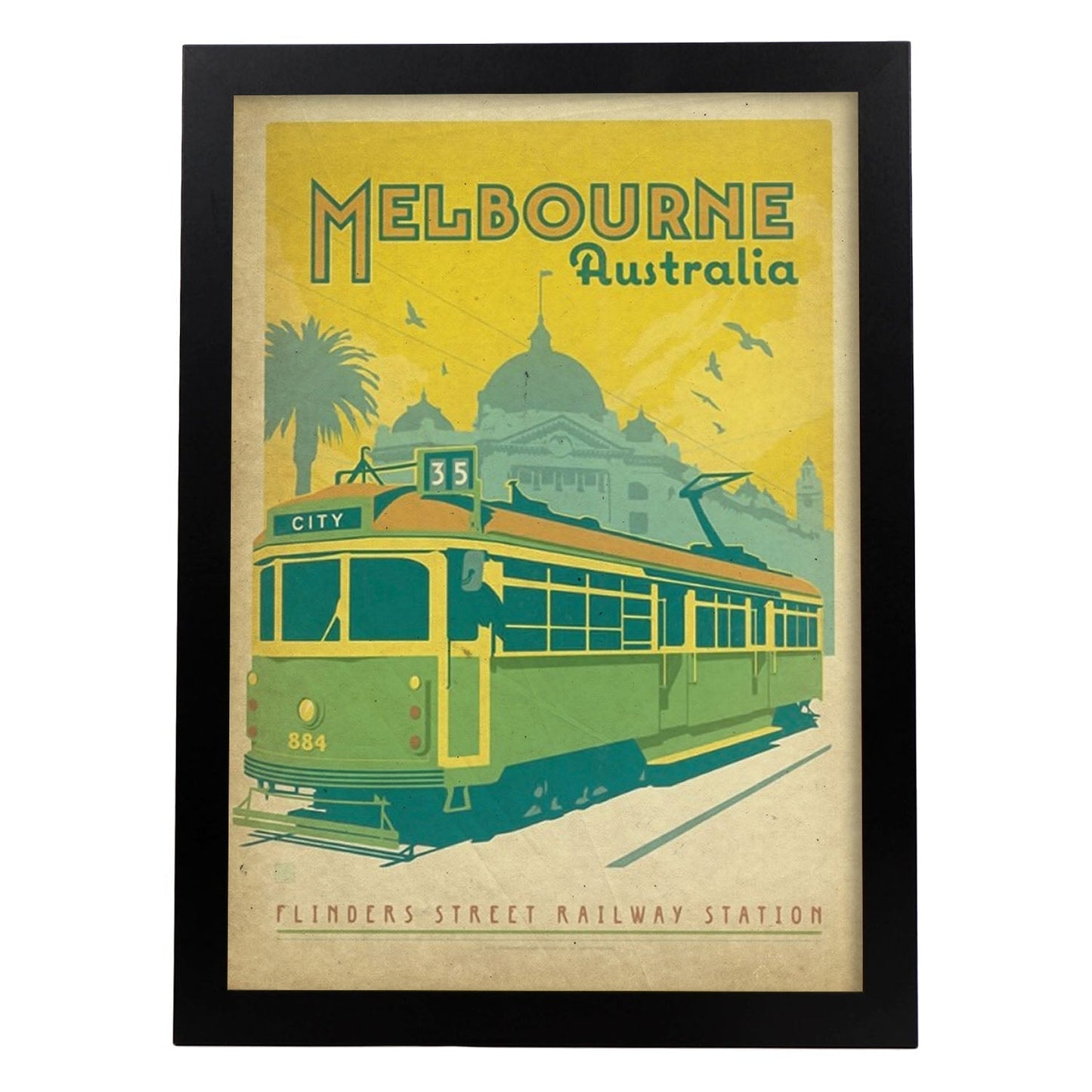 Poster vintage de Melbourne. con imágenes vintage y de publicidad antigua.-Artwork-Nacnic-A3-Marco Negro-Nacnic Estudio SL
