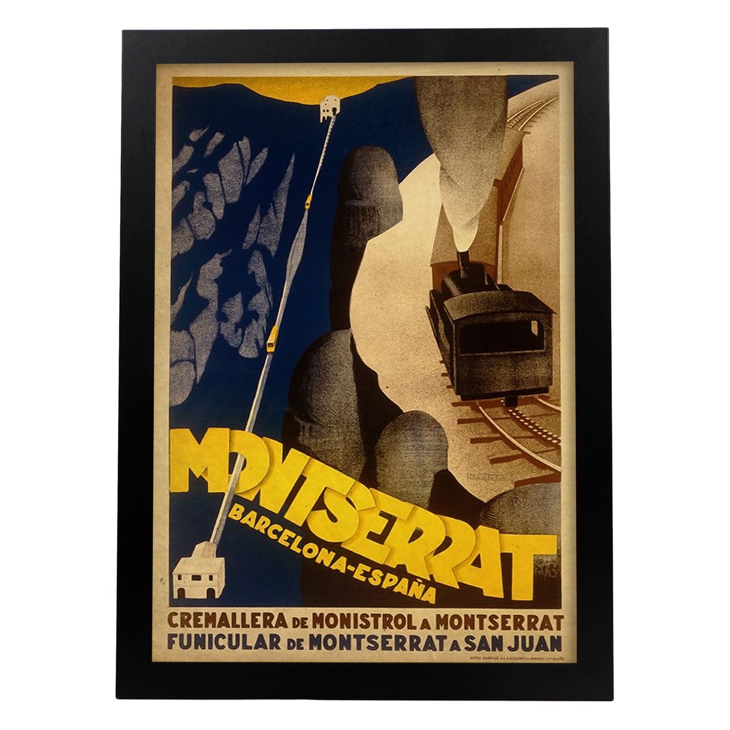 Poster vintage de Montserrat. con imágenes vintage y de publicidad antigua.-Artwork-Nacnic-A3-Marco Negro-Nacnic Estudio SL