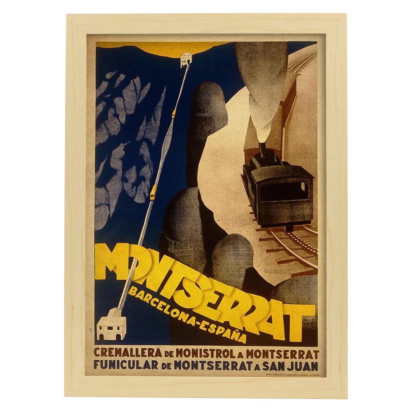 Poster vintage de Montserrat. con imágenes vintage y de publicidad antigua.-Artwork-Nacnic-A4-Marco Madera clara-Nacnic Estudio SL