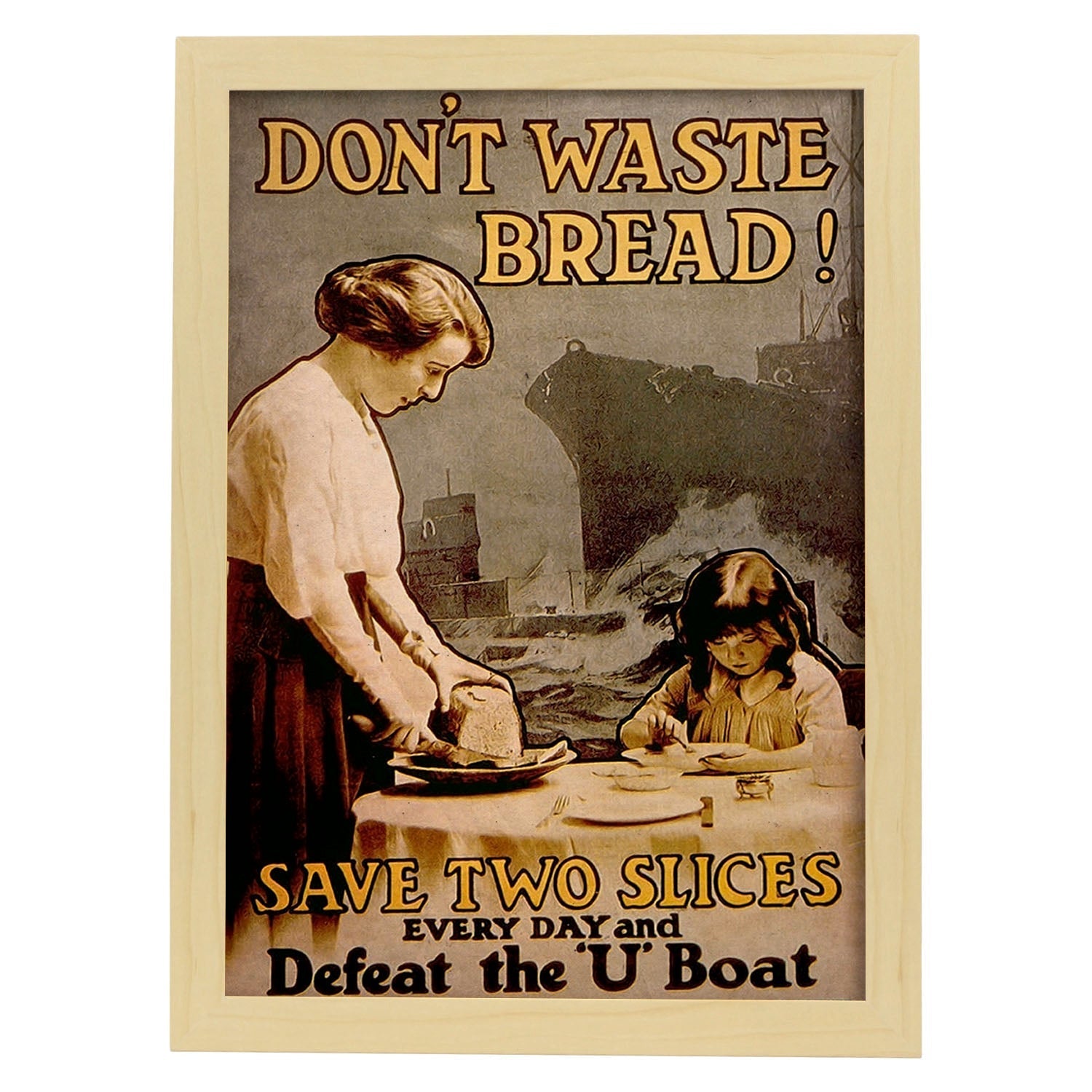 Poster vintage de No gastes pan. con imágenes vintage y de publicidad antigua.-Artwork-Nacnic-A3-Marco Madera clara-Nacnic Estudio SL