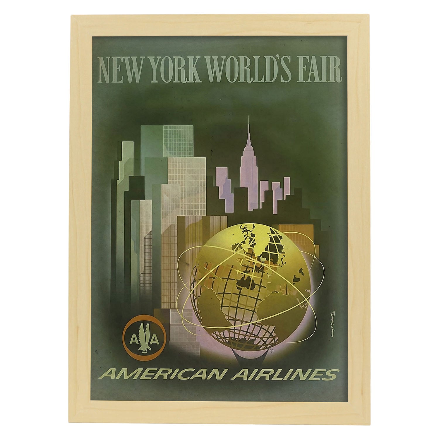 Poster vintage de Nueva York. con imágenes vintage y de publicidad antigua.-Artwork-Nacnic-A3-Marco Madera clara-Nacnic Estudio SL