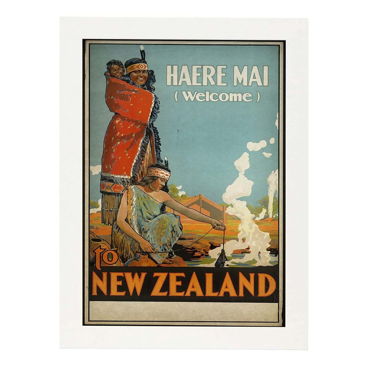 Poster vintage de Nueva Zelanda. con imágenes vintage y de publicidad antigua.-Artwork-Nacnic-A3-Marco Blanco-Nacnic Estudio SL