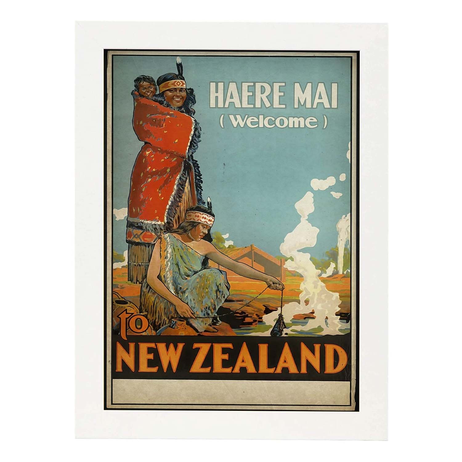 Poster vintage de Nueva Zelanda. con imágenes vintage y de publicidad antigua.-Artwork-Nacnic-A3-Marco Blanco-Nacnic Estudio SL