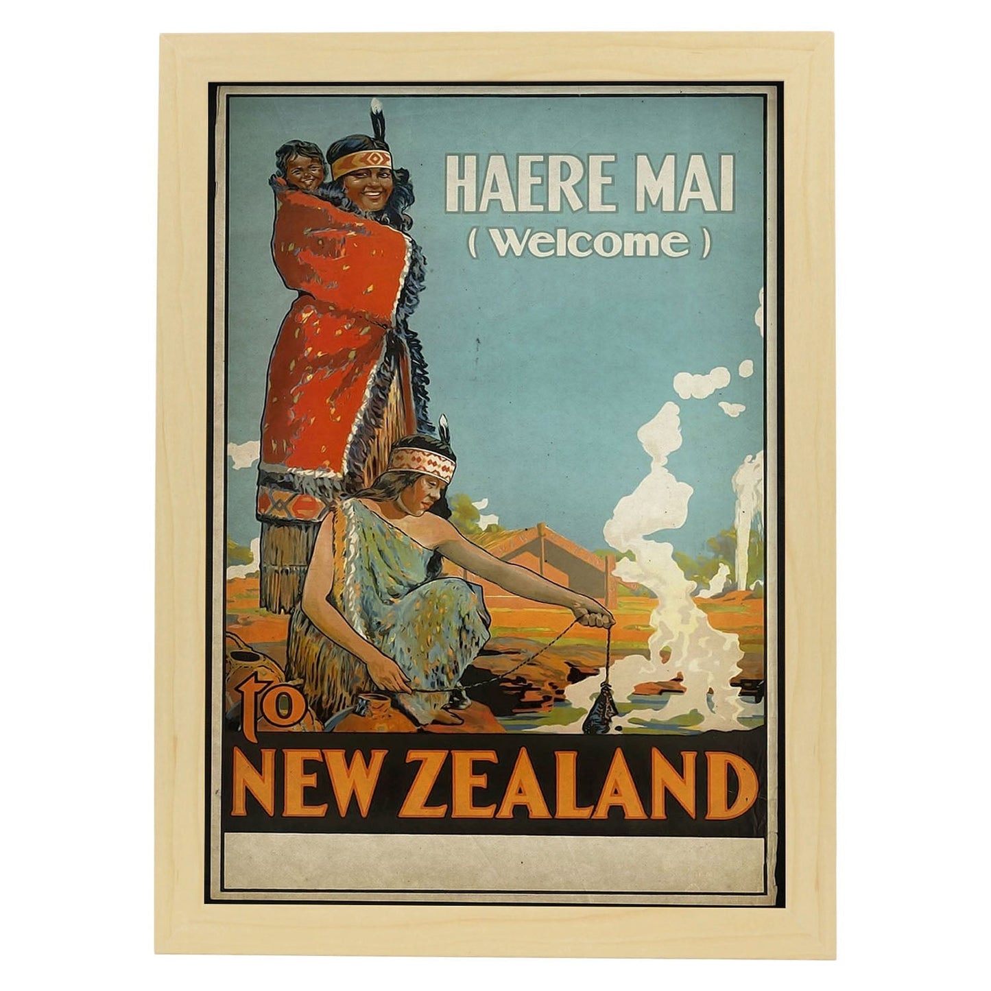 Poster vintage de Nueva Zelanda. con imágenes vintage y de publicidad antigua.-Artwork-Nacnic-A3-Marco Madera clara-Nacnic Estudio SL