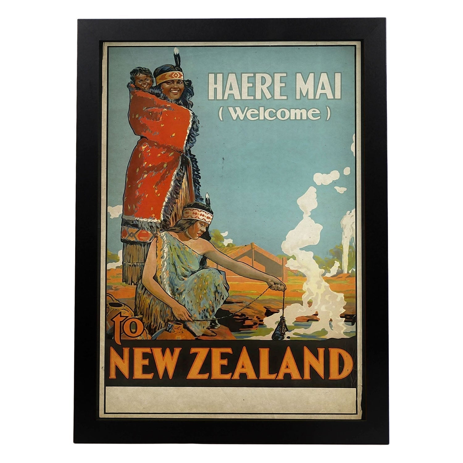 Poster vintage de Nueva Zelanda. con imágenes vintage y de publicidad antigua.-Artwork-Nacnic-A3-Marco Negro-Nacnic Estudio SL