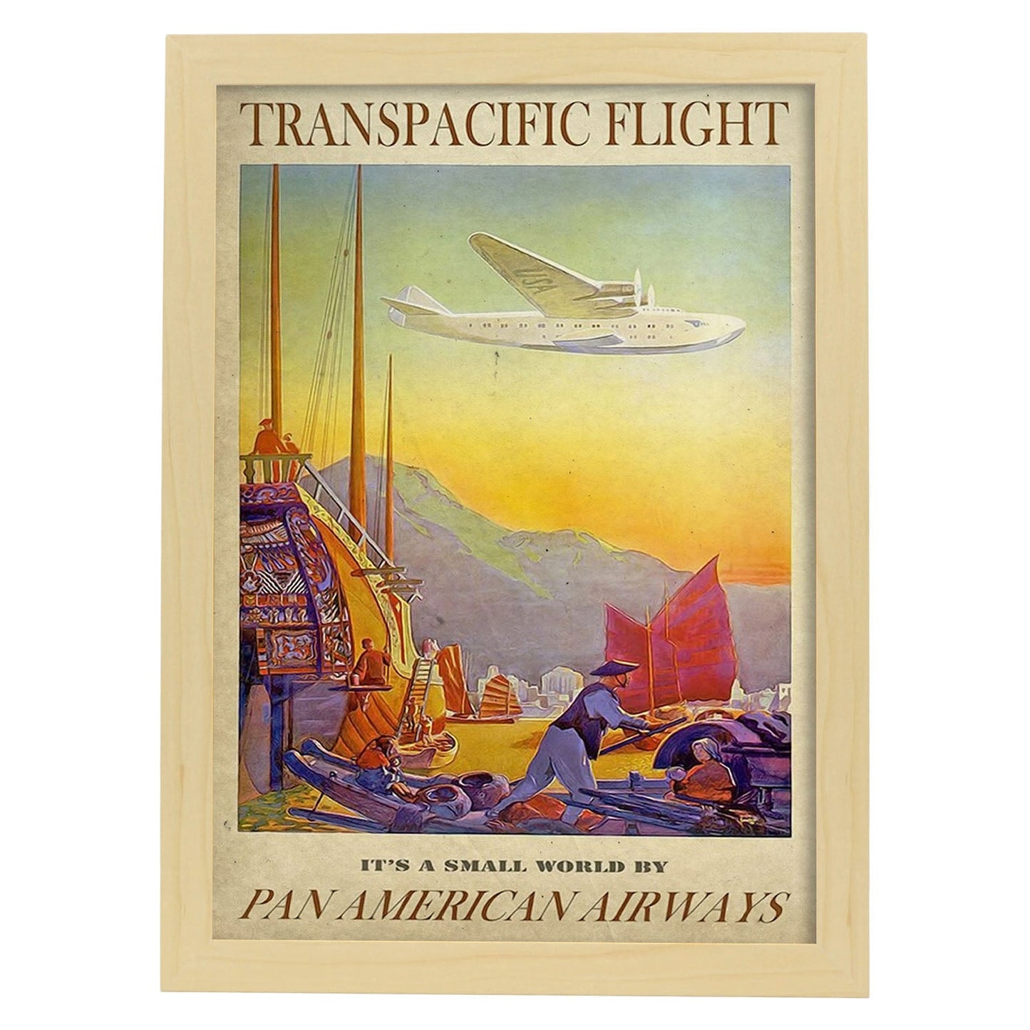 Poster vintage de Pan-american. con imágenes vintage y de publicidad antigua.-Artwork-Nacnic-A3-Marco Madera clara-Nacnic Estudio SL