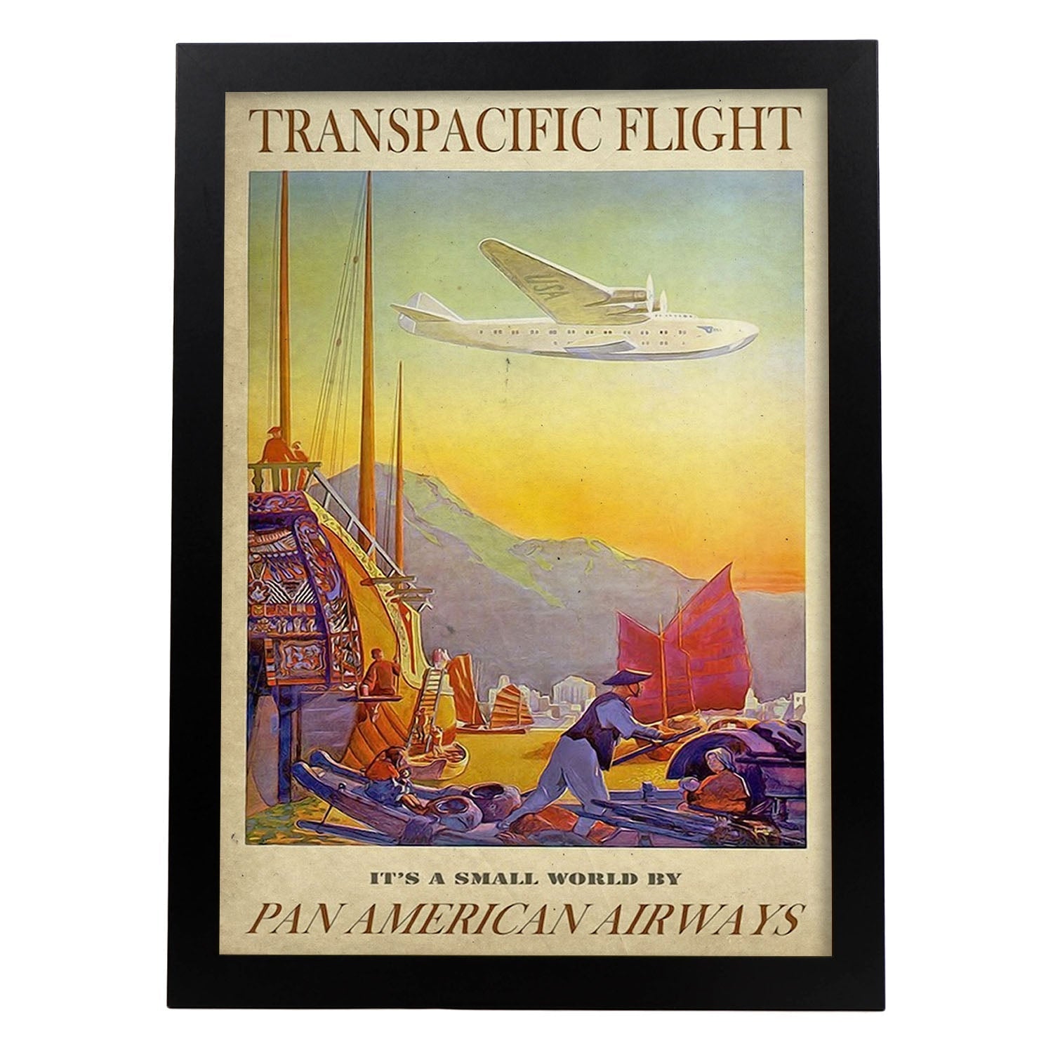 Poster vintage de Pan-american. con imágenes vintage y de publicidad antigua.-Artwork-Nacnic-A3-Marco Negro-Nacnic Estudio SL