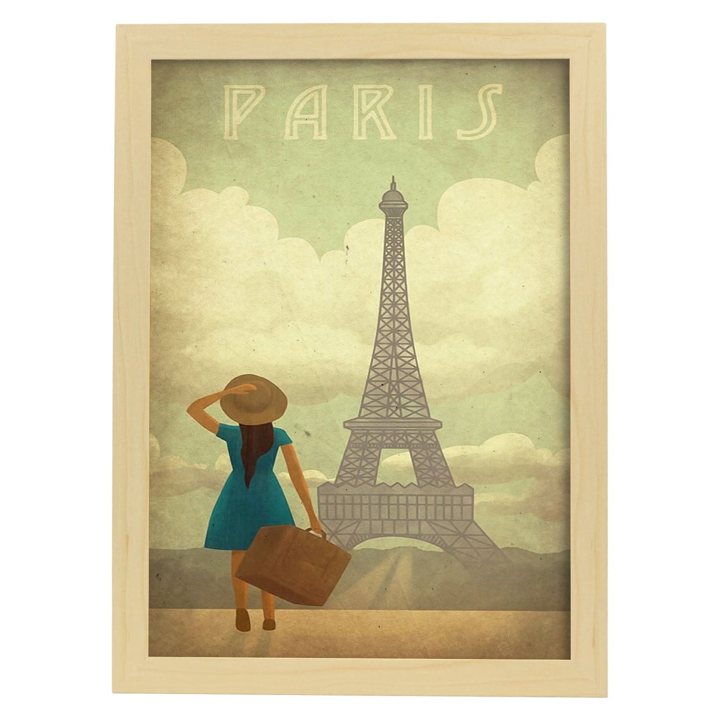 Poster vintage de Paris vintage. con imágenes vintage y de publicidad antigua.-Artwork-Nacnic-A3-Marco Madera clara-Nacnic Estudio SL