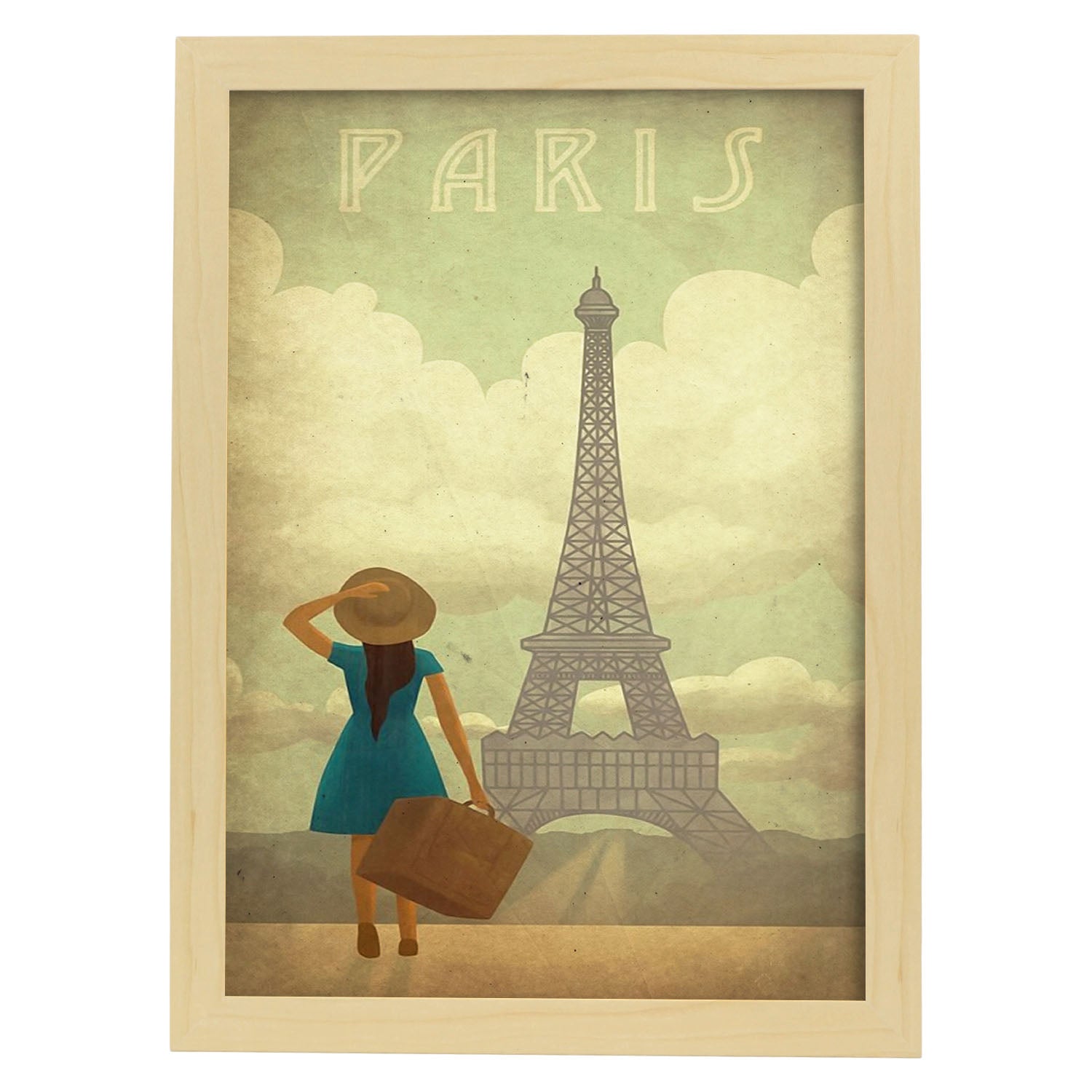 Poster vintage de Paris vintage. con imágenes vintage y de publicidad antigua.-Artwork-Nacnic-A4-Marco Madera clara-Nacnic Estudio SL