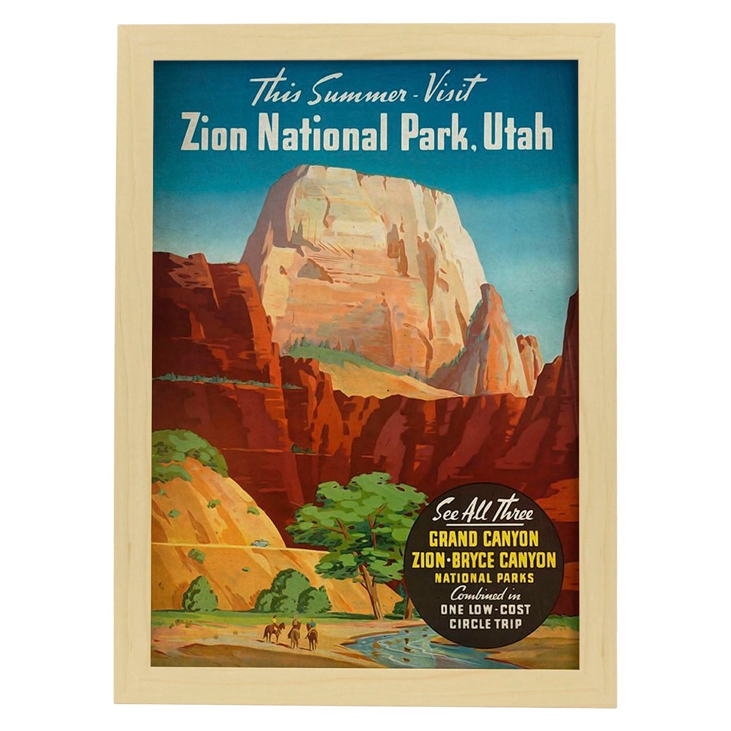 Poster vintage de Parque Zion. con imágenes vintage y de publicidad antigua.-Artwork-Nacnic-A3-Marco Madera clara-Nacnic Estudio SL