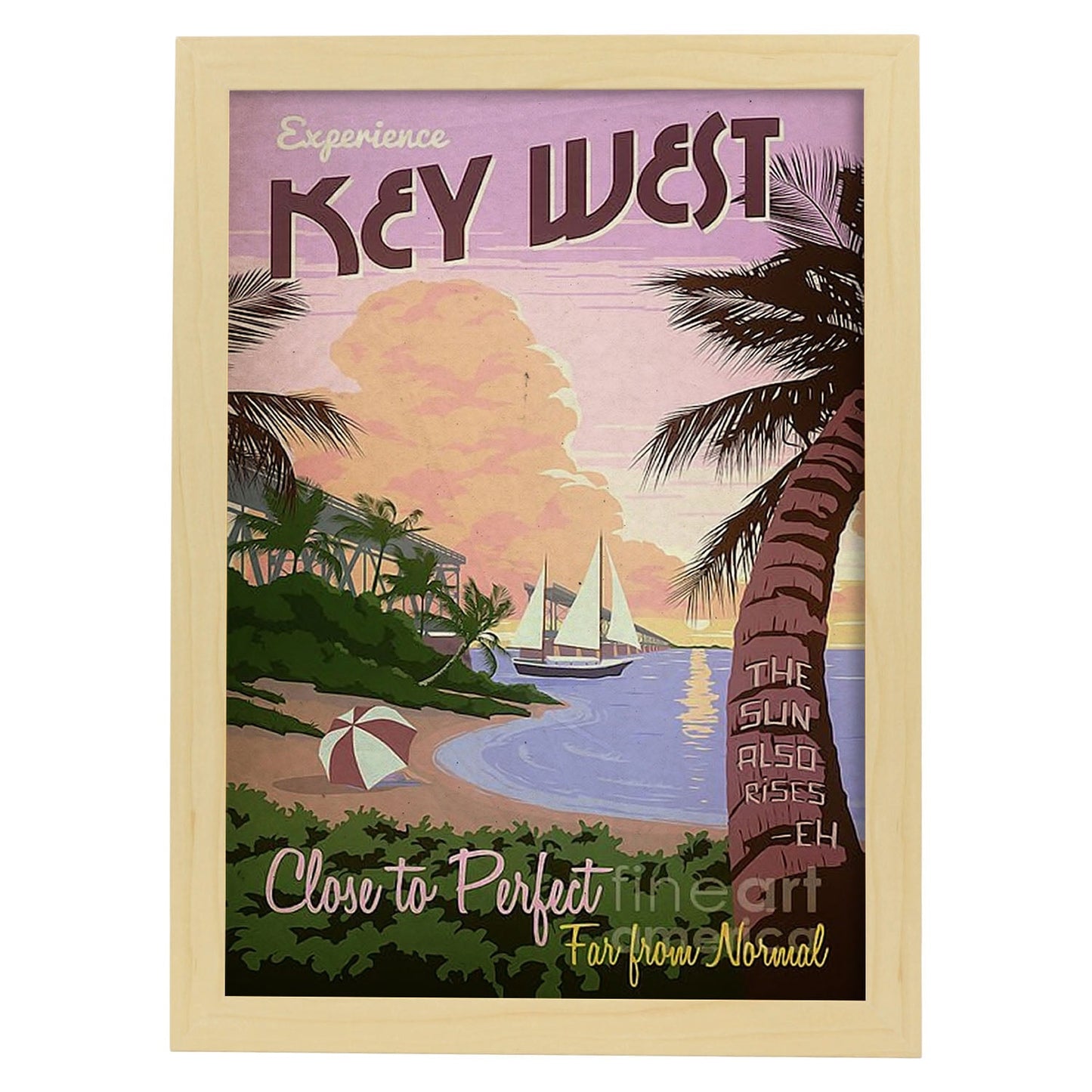 Poster vintage de Playa tropical. con imágenes vintage y de publicidad antigua.-Artwork-Nacnic-A3-Marco Madera clara-Nacnic Estudio SL