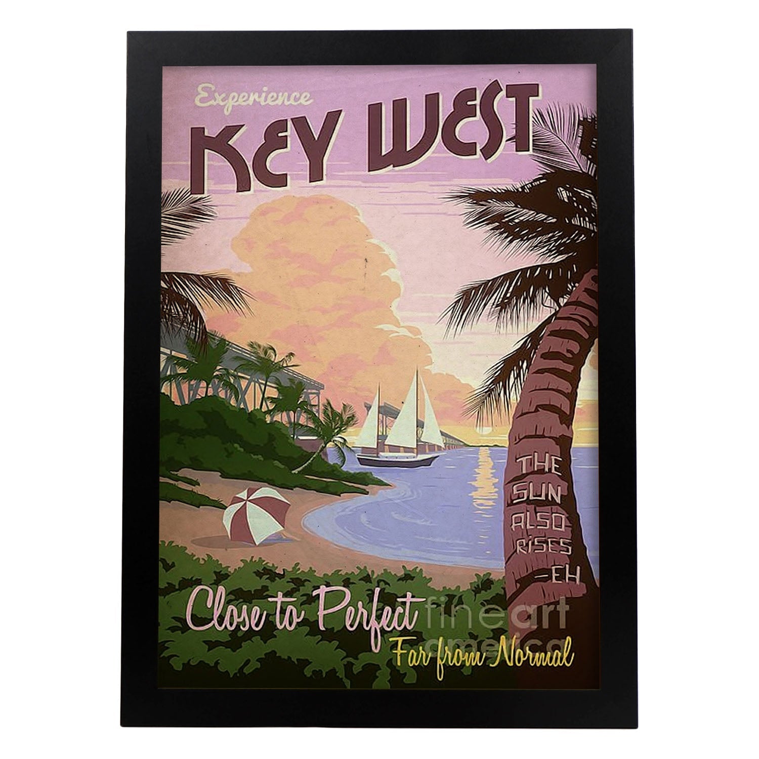 Poster vintage de Playa tropical. con imágenes vintage y de publicidad antigua.-Artwork-Nacnic-A3-Marco Negro-Nacnic Estudio SL
