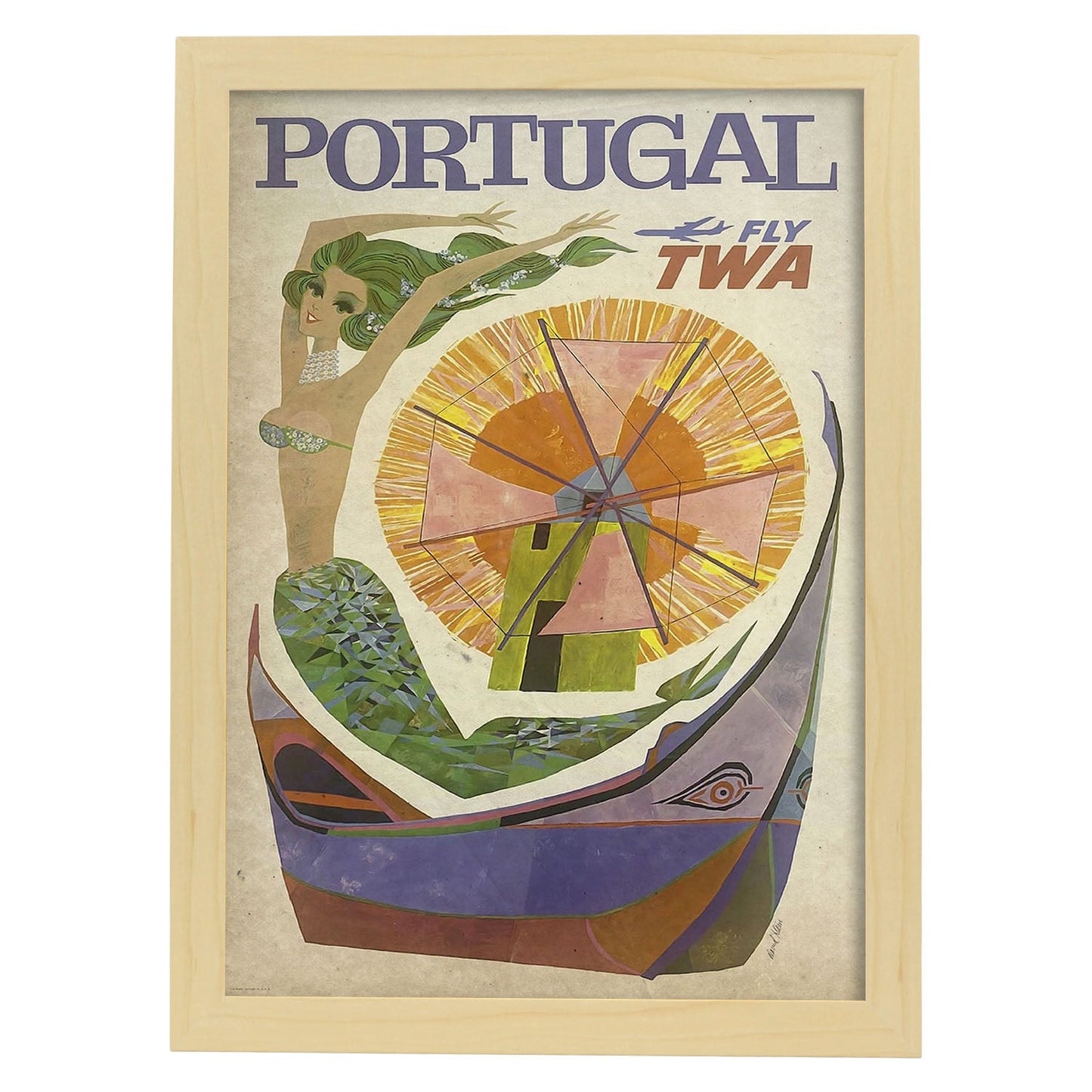 Poster vintage de Portugal. con imágenes vintage y de publicidad antigua.-Artwork-Nacnic-A3-Marco Madera clara-Nacnic Estudio SL