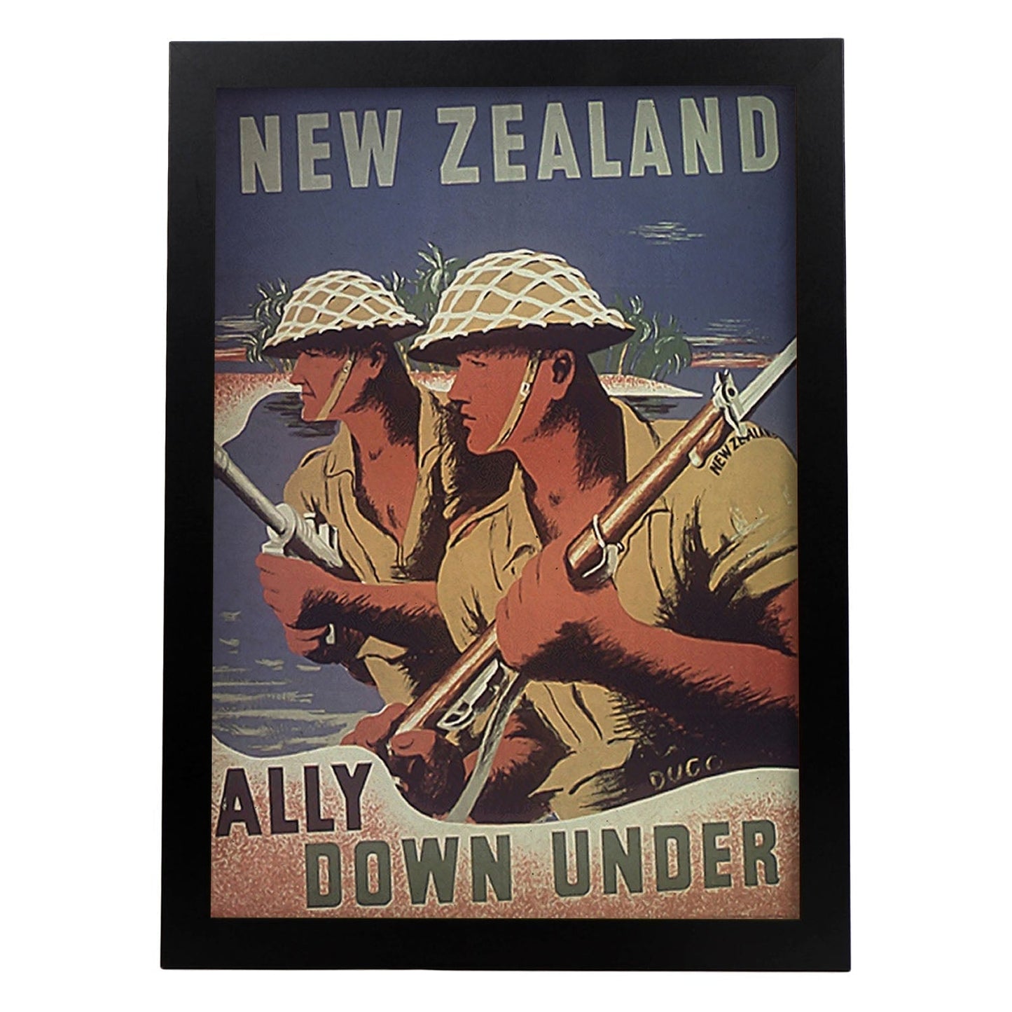 Poster vintage de Poster de guerra - Nueva Zelanda. con imágenes vintage y de publicidad antigua.-Artwork-Nacnic-A3-Marco Negro-Nacnic Estudio SL